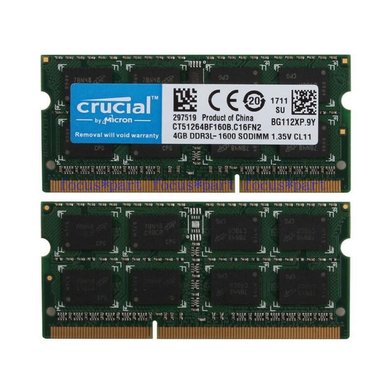 Crucial 8GB 16GB 32GB DDR3 Ram 1600 PC3L-12800S 204-Pin 1.35V SO-DIMM Laptop Lot