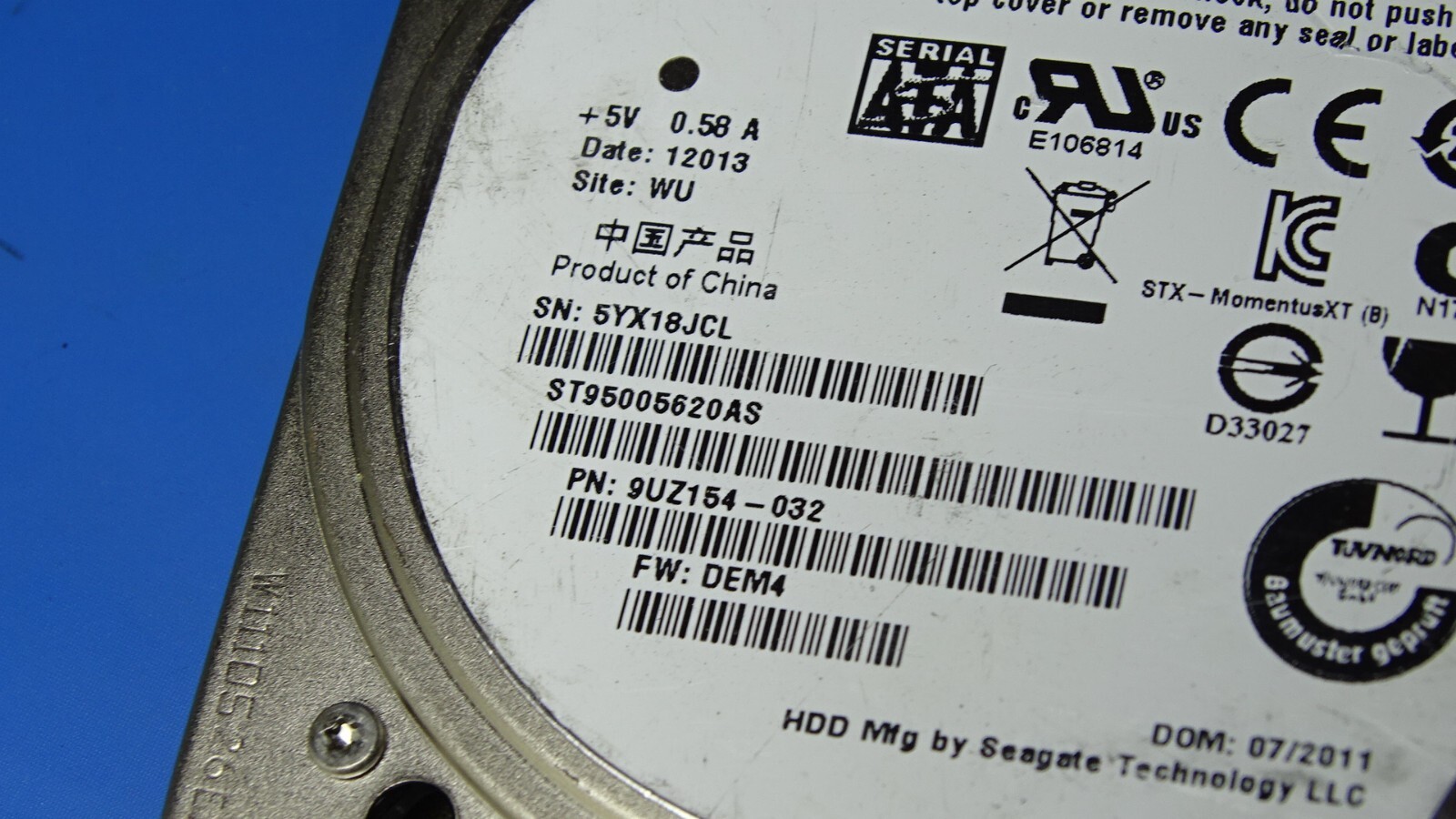 Seagate Momentus XT ST95005620AS 9UZ154-032 500GB 7200RPM 2.5″ SSHD