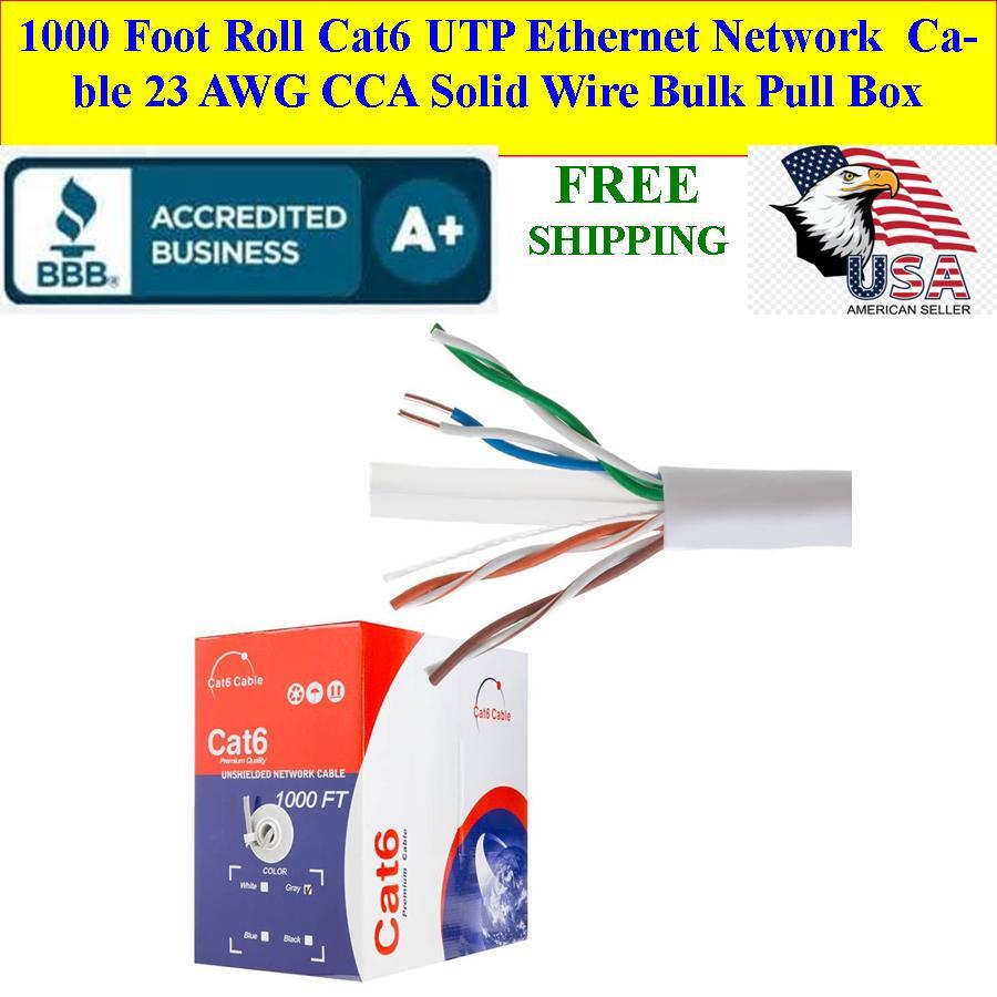CAT6 UTP 1000 Ft Bulk Roll Ethernet Network Cable 23AWG CCA Solid Wire WHITE