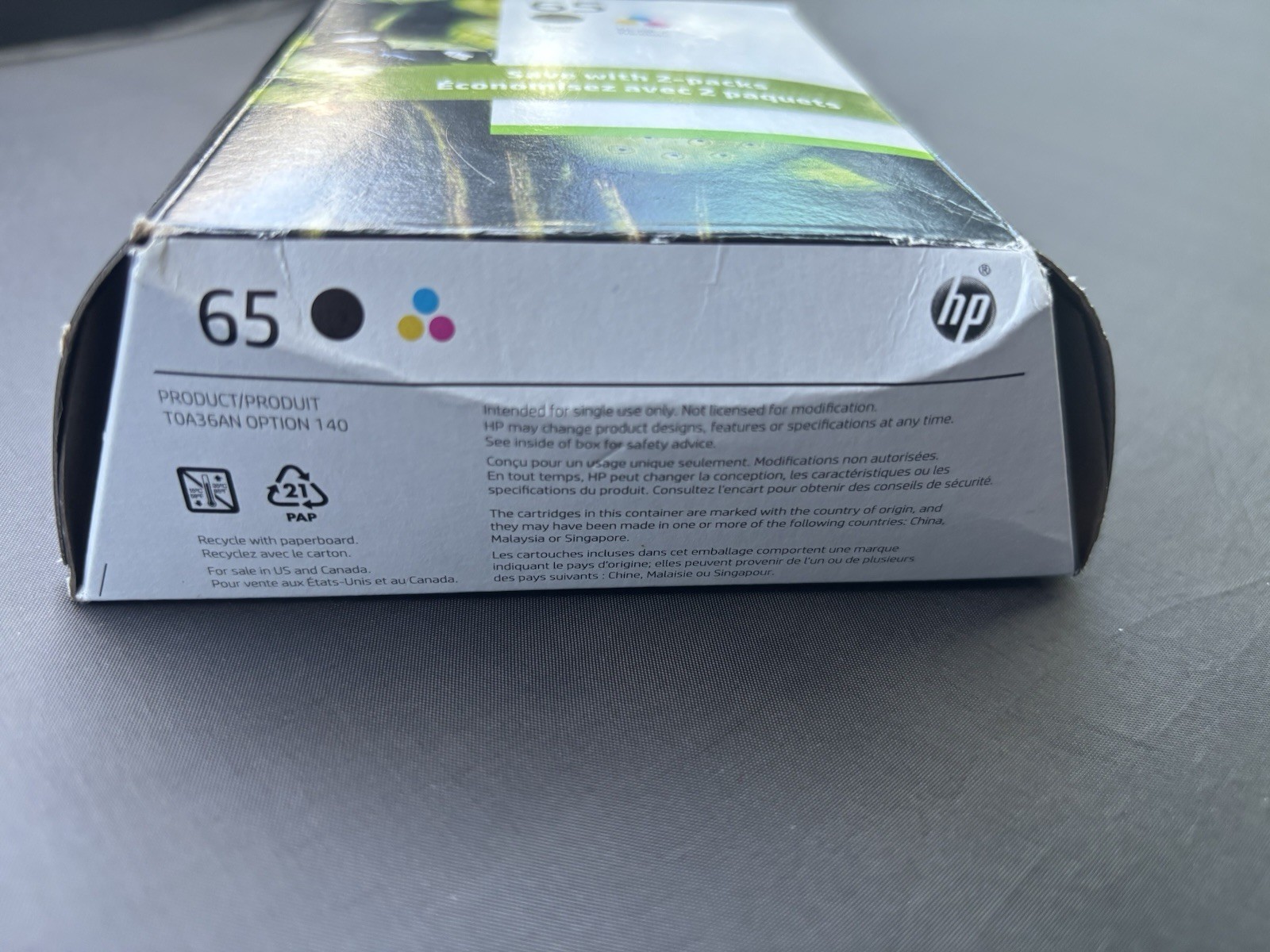Genuine HP 65 T0A36AN Black & Tri-color Original Ink Cartridges – 2-Pack – NEW