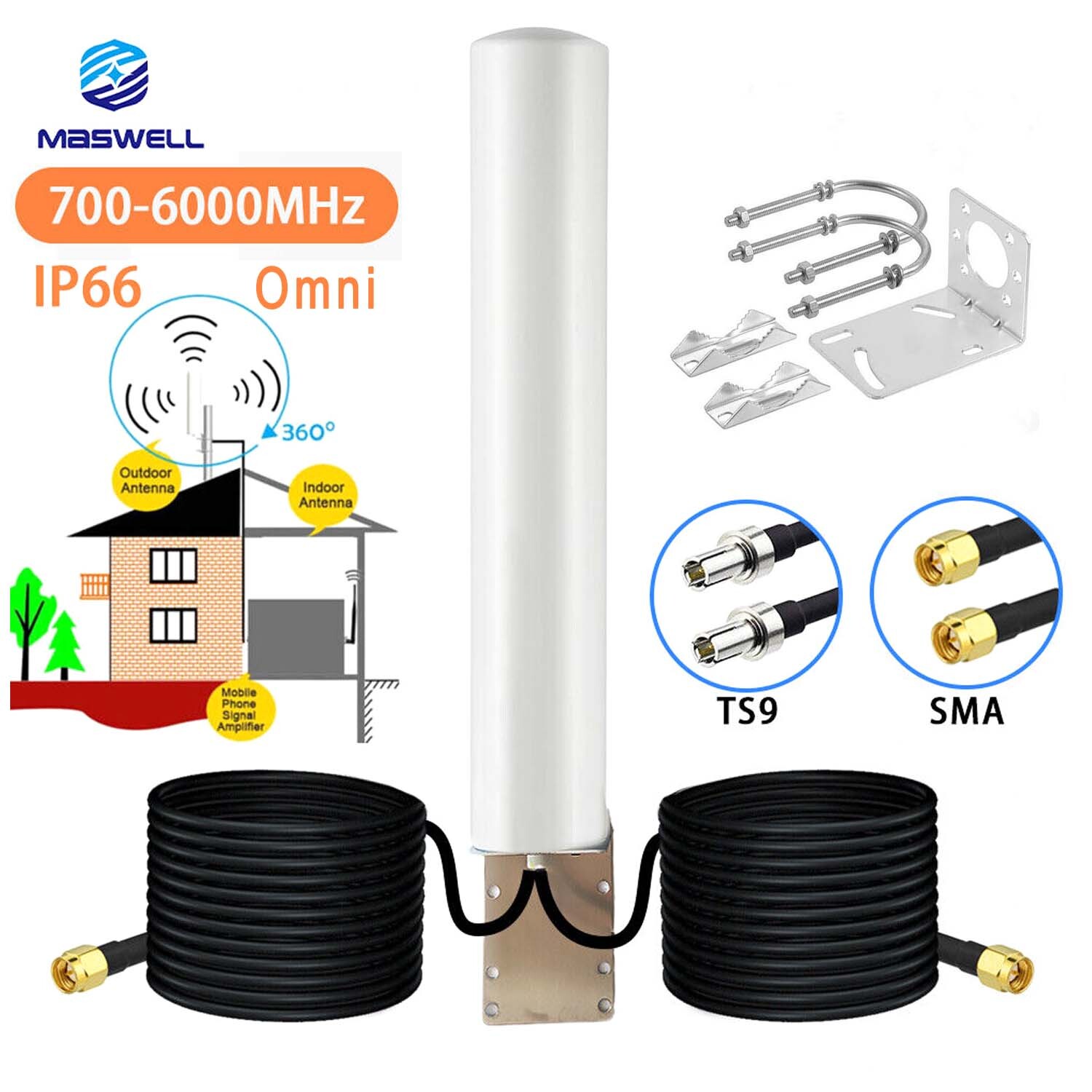 4G+ 5G NR LTE 2X2 MIMO Antenna Booster 700-6000MHz for T‐Mobile Verizon AT&T