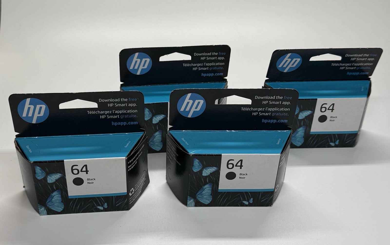 (4) HP 64 Black Original Ink Cartridges ~200 pages ea N9J90AN#140 Exp 2027