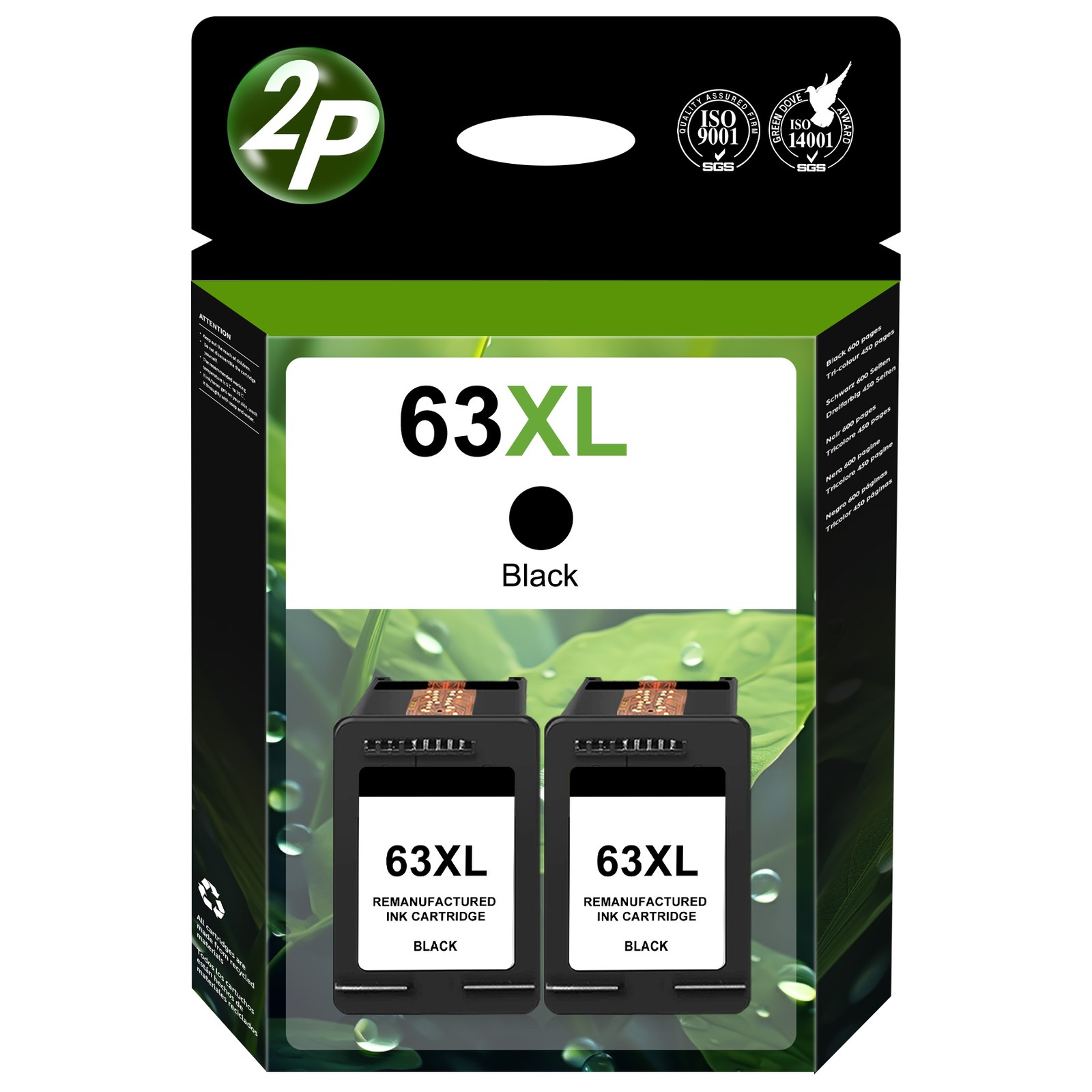 2PK 63XL Black Ink for HP 63 ENVY 4524 4525 4526 DeskJet 2136 3630 3631 3632