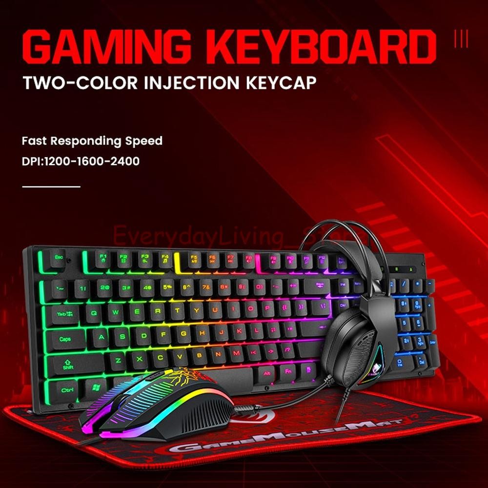 4IN1 RGB PC Gaming Keyboard Mouse & Headset Set LED Gamer Bundle Mechanical Kits