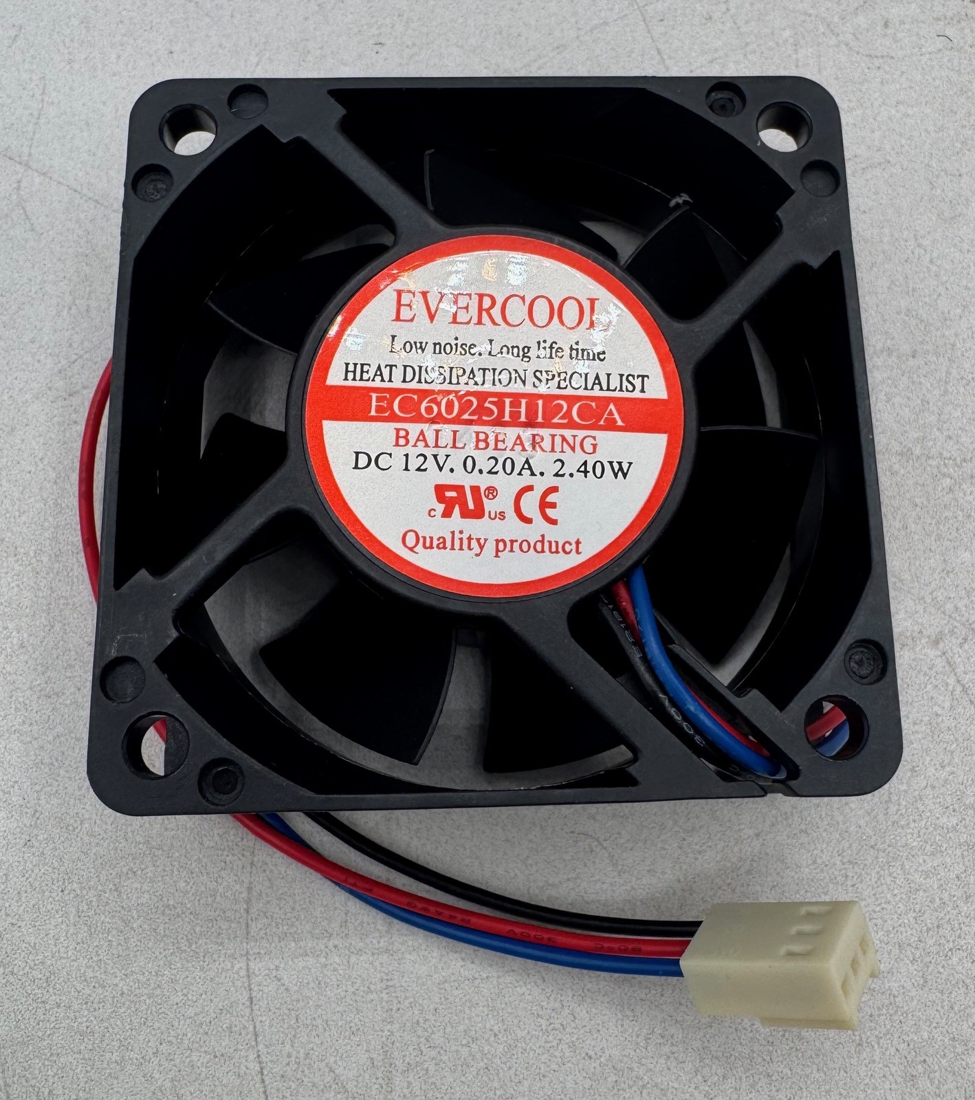 Evercool EC6025H12CA 60mm Ball Bearing Cooling Fan 12V 0.20A 3-Pin NOS