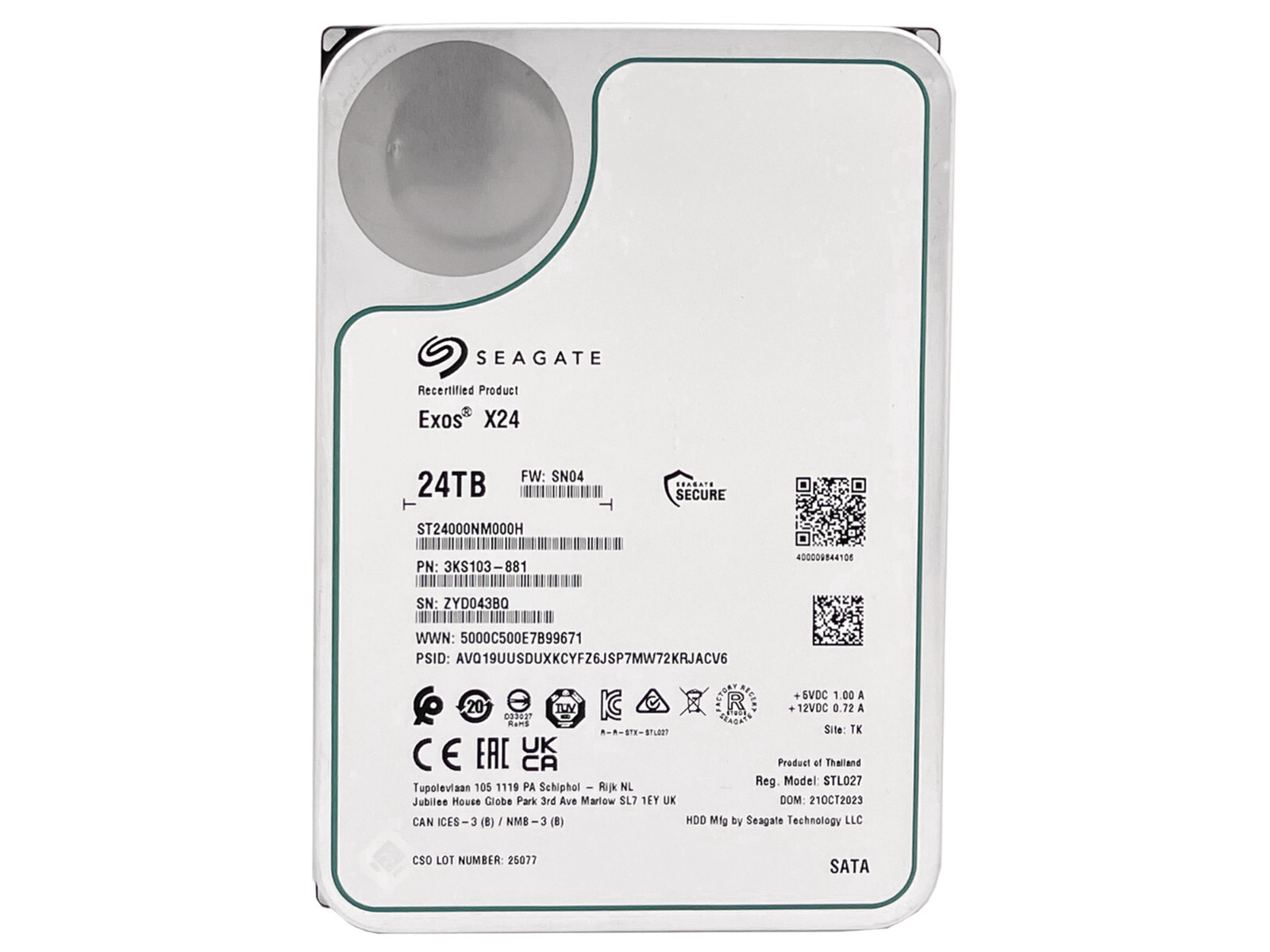 Seagate Exos X24 ST24000NM000H 24TB CMR 7200RPM SATA 6.0Gb/s 3.5″ Enterprise HDD