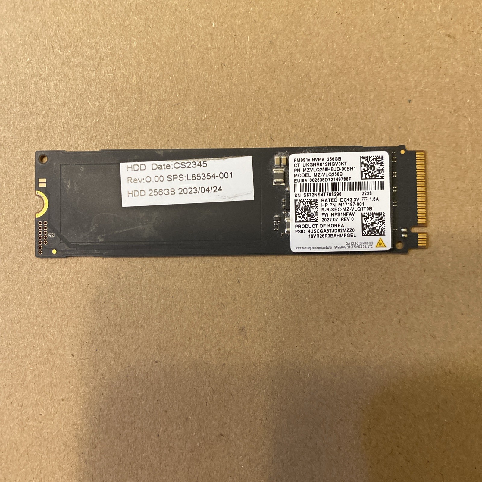 Samsung 2280mm PM991a 256GB M.2 NVMe Gen 3.0 Solid State Drive MZ-VLQ256B