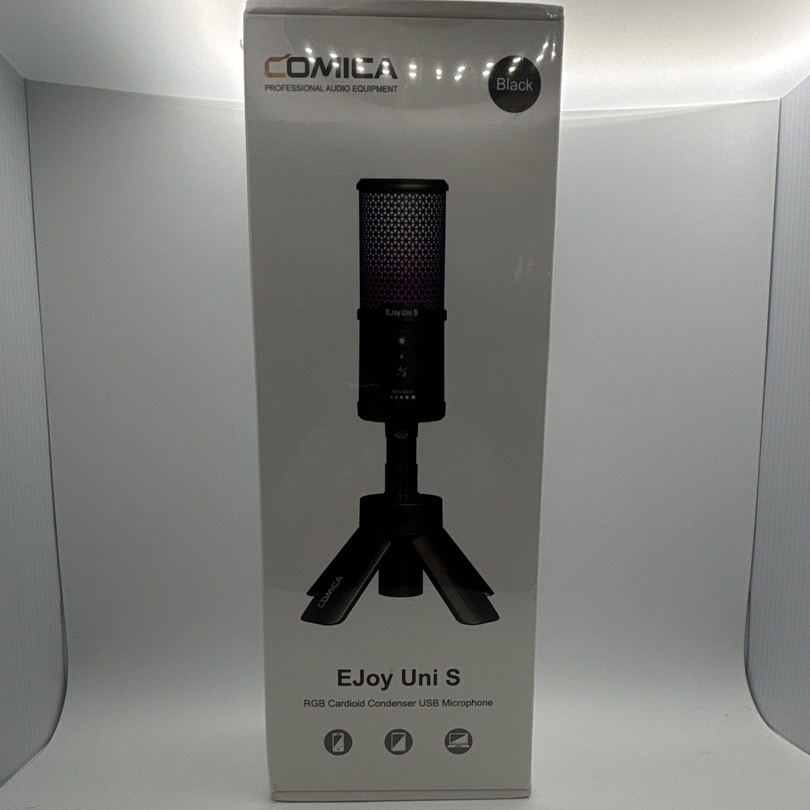 COMICA EJoy Uni S USB-C Cardioid Condenser RGB Microphone, Black