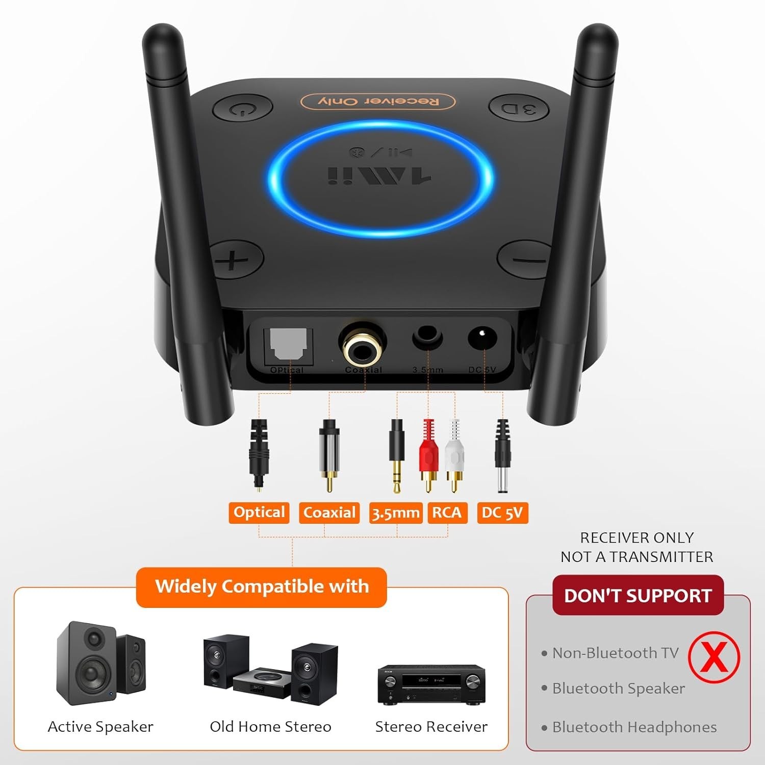 B06Pro Bluetooth Audio Receiver with Easy Setup & Voice Command for Home Stereo