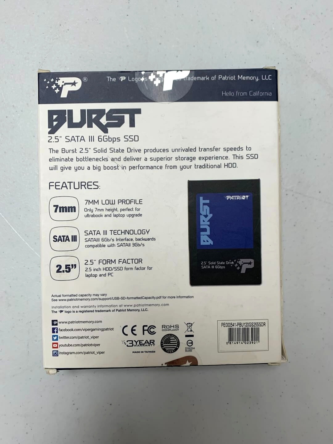 Patriot Burst 2.5″ 120GB SATA III Solid State Drive