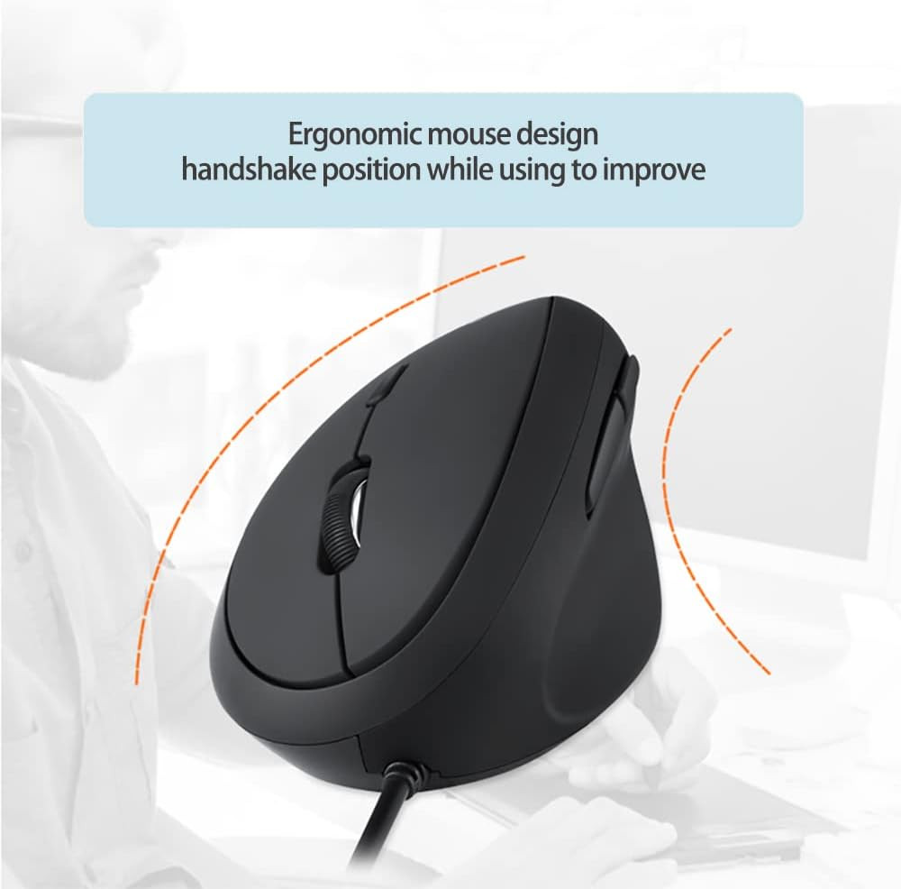 Wired Ergonomic Mouse, Optical Vertical Mouse with 3 Adjustable 800/1200/1600, 6