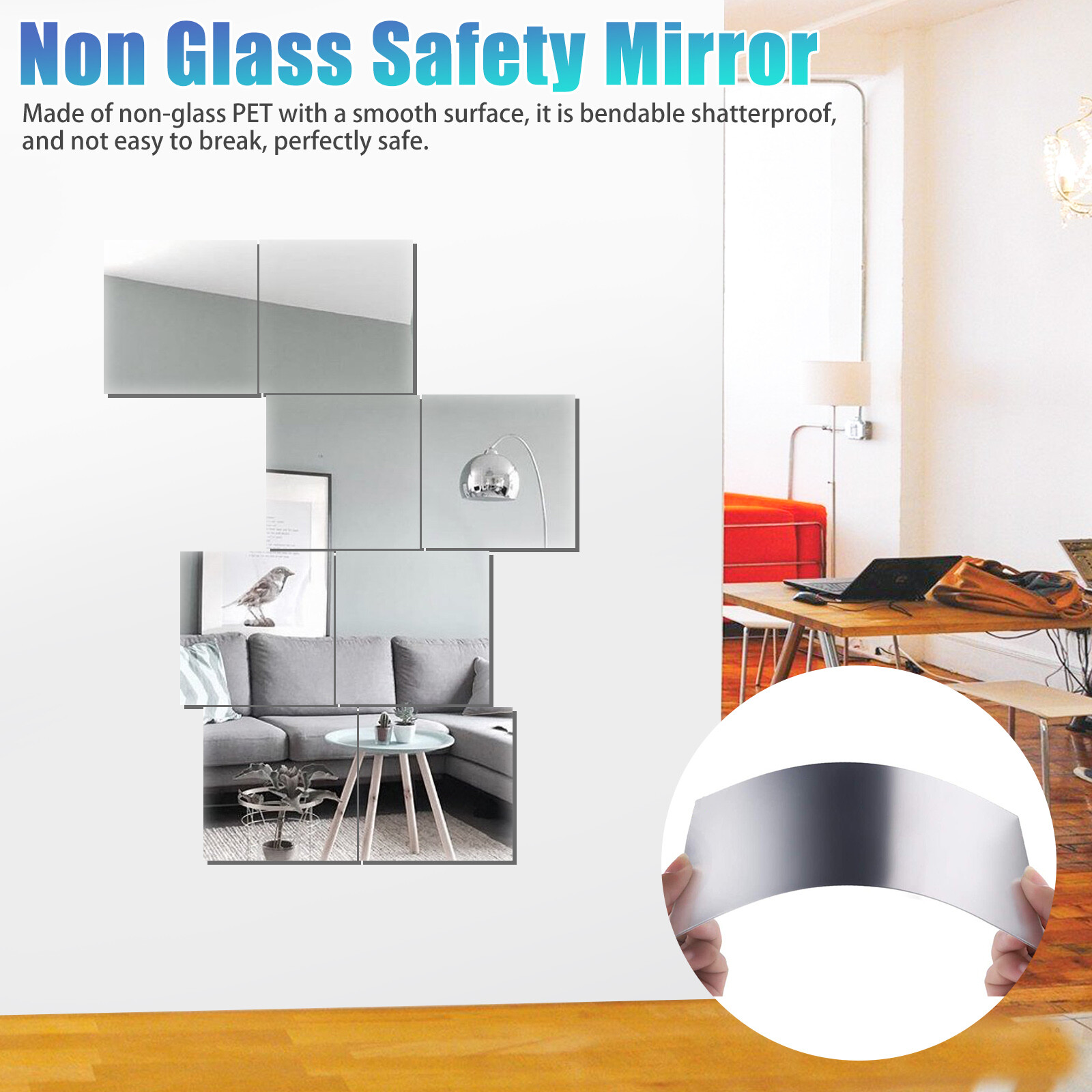 Self Adhesive Mirror Reflective Wall Sticker Film Paper Home Kitchen Decor Lot