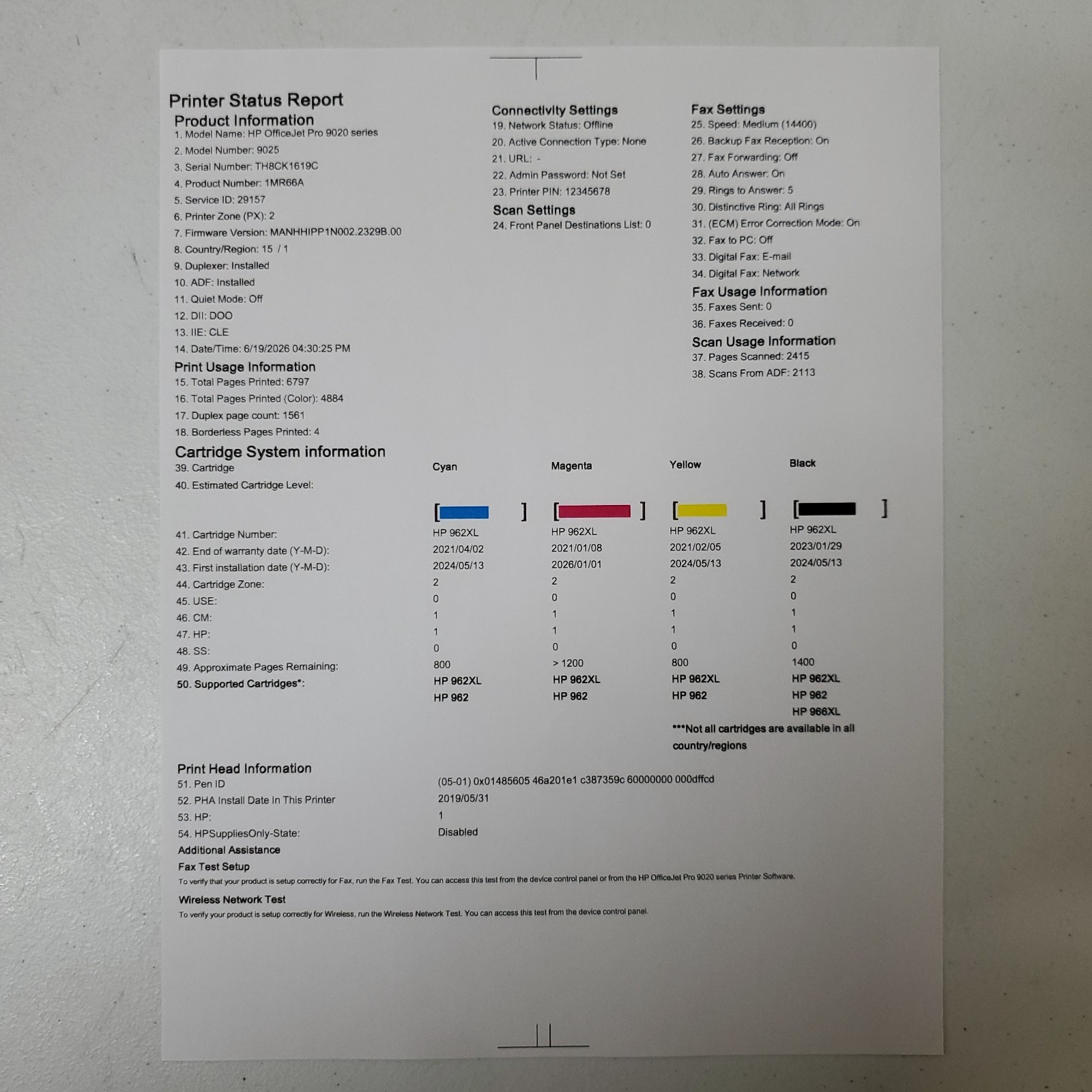 HP OfficeJet Pro 9025 Color Inkjet Printer NO INK All-In-One Wi-Fi Duplex Copy