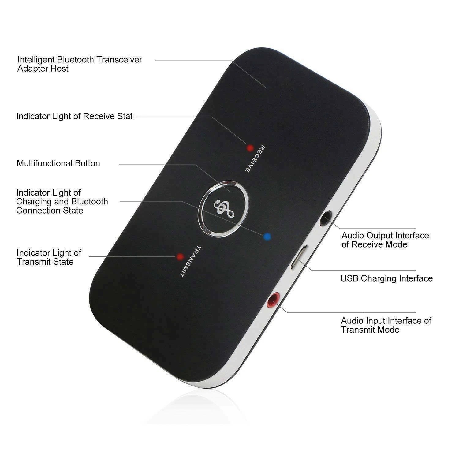 Bluetooth 5.0 Transmitter Receiver Wireless Audio 3.5mm Jack Aux Adapter 2 IN 1