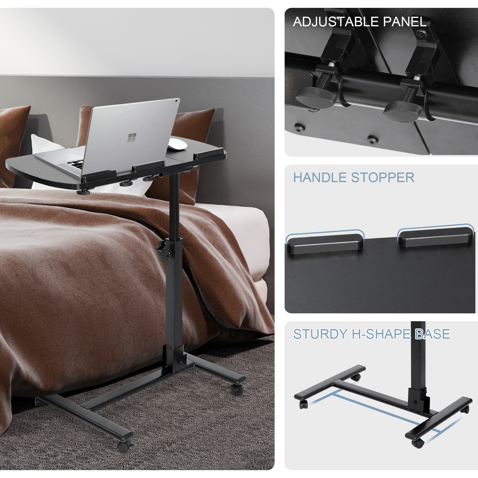 Adjustable Laptop Notebook Rolling Table Desk Stand Overbed Tiltable Tabletop