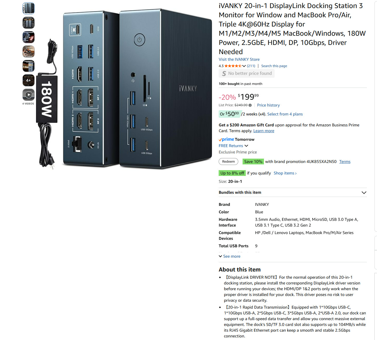 iVANKY 20-in-1 DisplayLink Docking Station 3 Monitor for Window #3325VY2