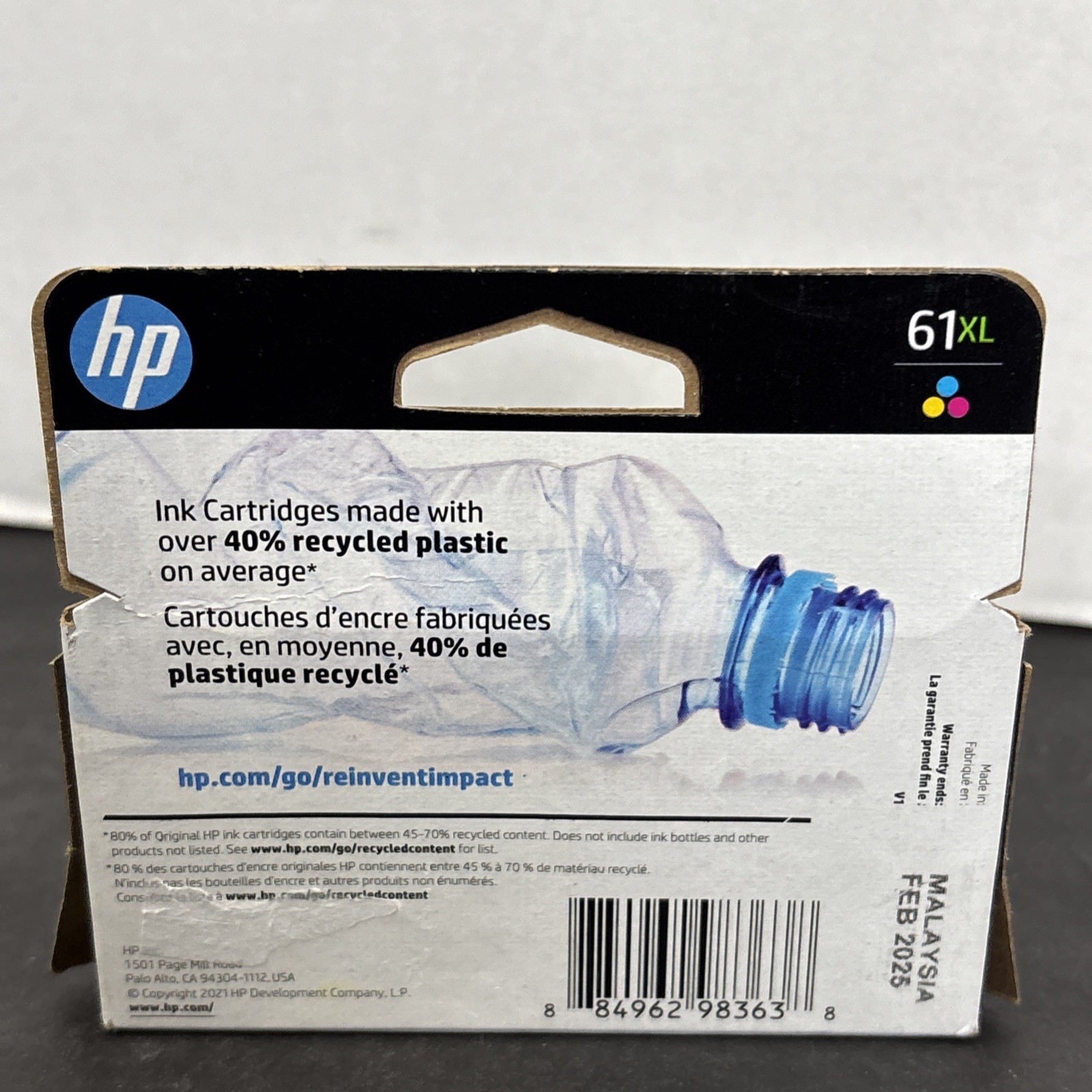 Genuine HP 61XL TRI-COLOR High Yield Ink Cartridge – Exp: 2/2025