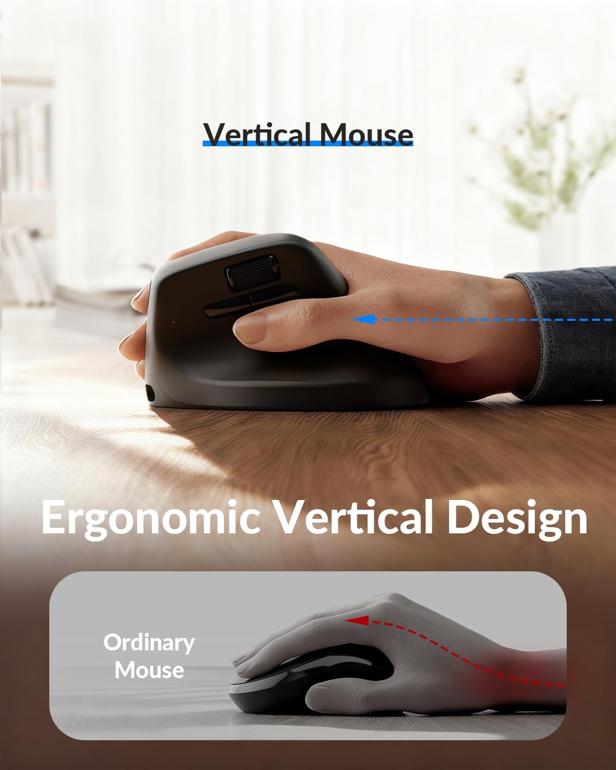 M5 8K Vertical Ergonomic Mouse Wireless, 2.4 GHz/Bluetooth 5.3/Wired Computer…
