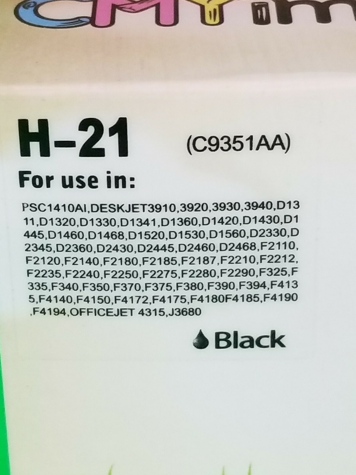 CMY IMAGE BLACK ECO EARTH FRIENDLY INK CARTRIDGE H-21. (C4)