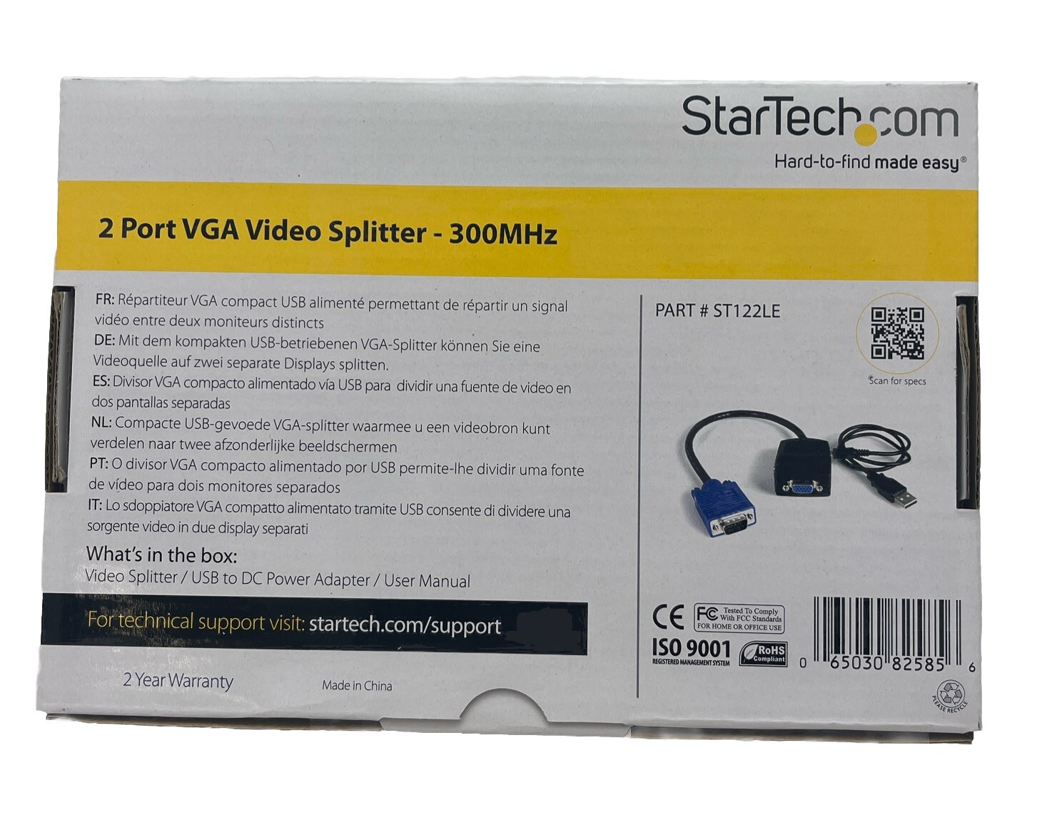 NEW STARTECH ST122LE 2 PORT VGA VIDEO SPLITTER 300 MHZ WIRED