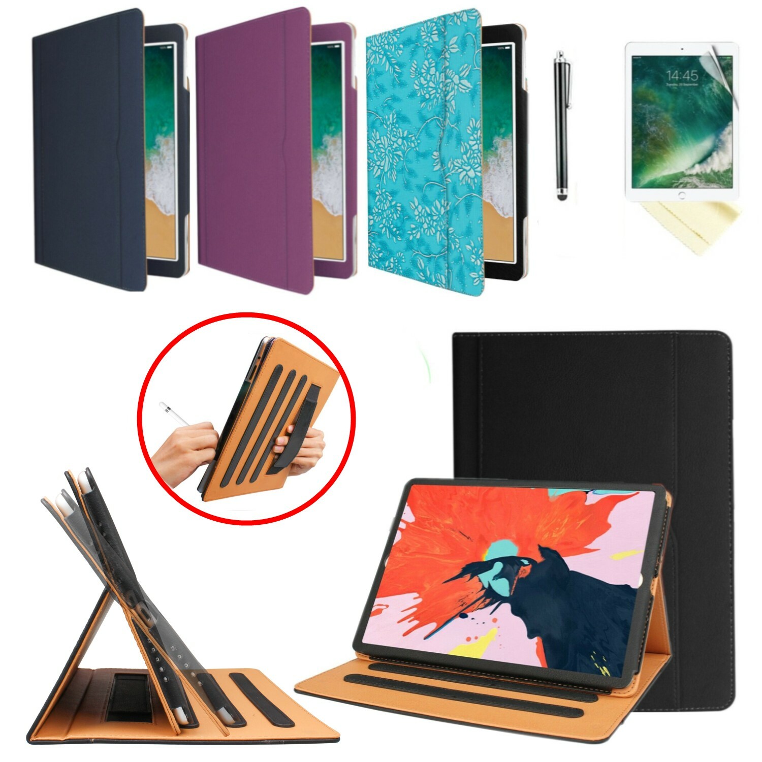 iPad 9th 8th 7th Gen 10.2 inch case w/ Screen Protector Multi-Angle Stand Cover