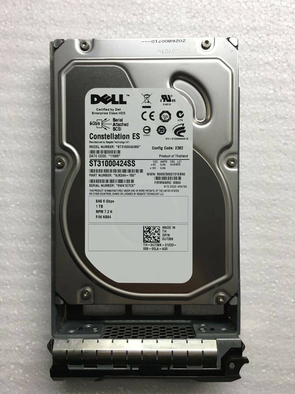 FOR DELL ST31000424SS U738K 0U738K 1TB 7200RPM 6Gbps 3.5″ SAS HDD with Tray