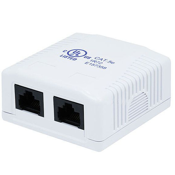 2-Port Dual CAT5e RJ45 Keystone Jack Loaded Surface Mount Box SMB White – Lot