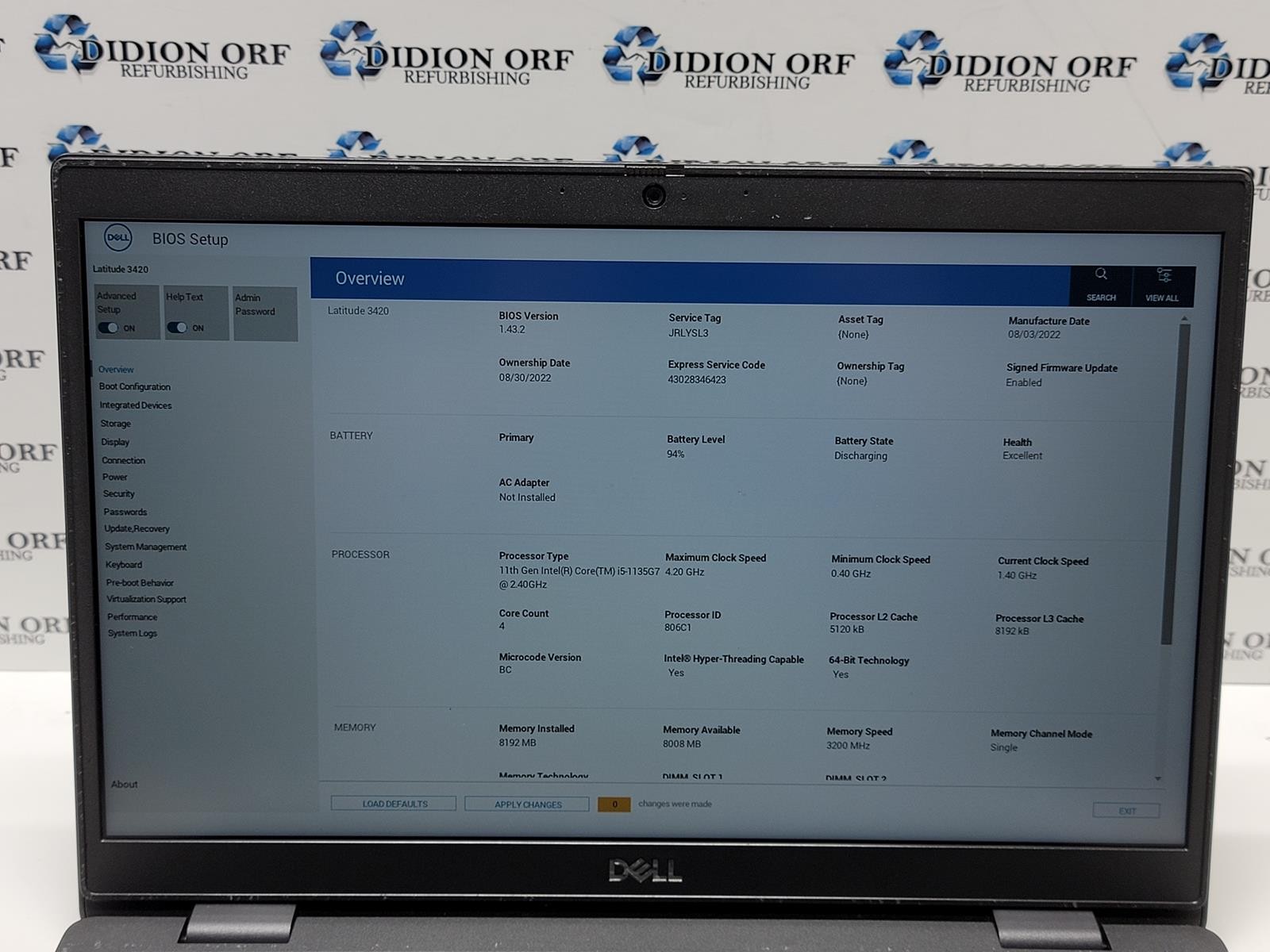 DELL LATITUDE 3420 i5 1135G7 2.40GHz 8 GB RAM 256 GB HDD/SSD NO OS SKU 25381