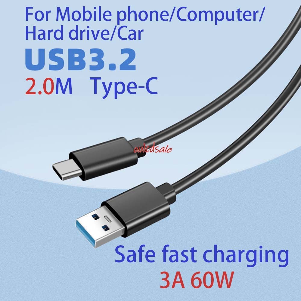 USB 3.2 USB-A to USB-C cable 10Gbps Data Transfer 3A 60W Fast Charging Cord 2.0m