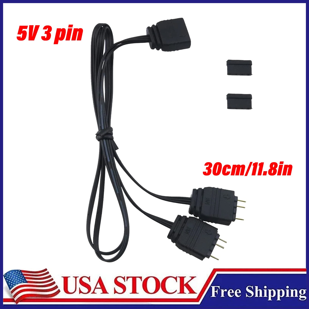 New ARGB Splitter Cable 5V 1 Female to 2 Male 3 Pin 30cm/15-Inch USA