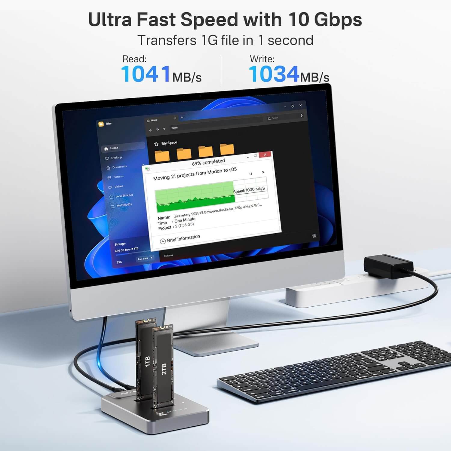 ACASIS USB3.2 Gen2 2×2 20Gbps NVMe M.2 Drive Duplicator Offline Clone Dock