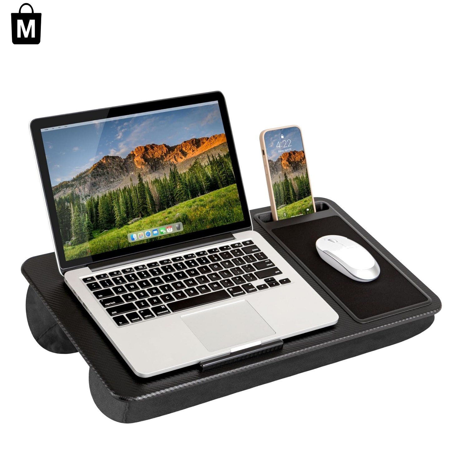 Luxury Black Carbon Home Office Lap Desk for 15.6” Laptops – Portable & Stylish