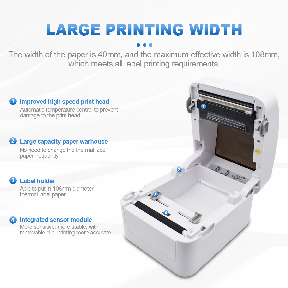 Shipping Label printer USB Direct thermal barcode Support Win/Mac – White