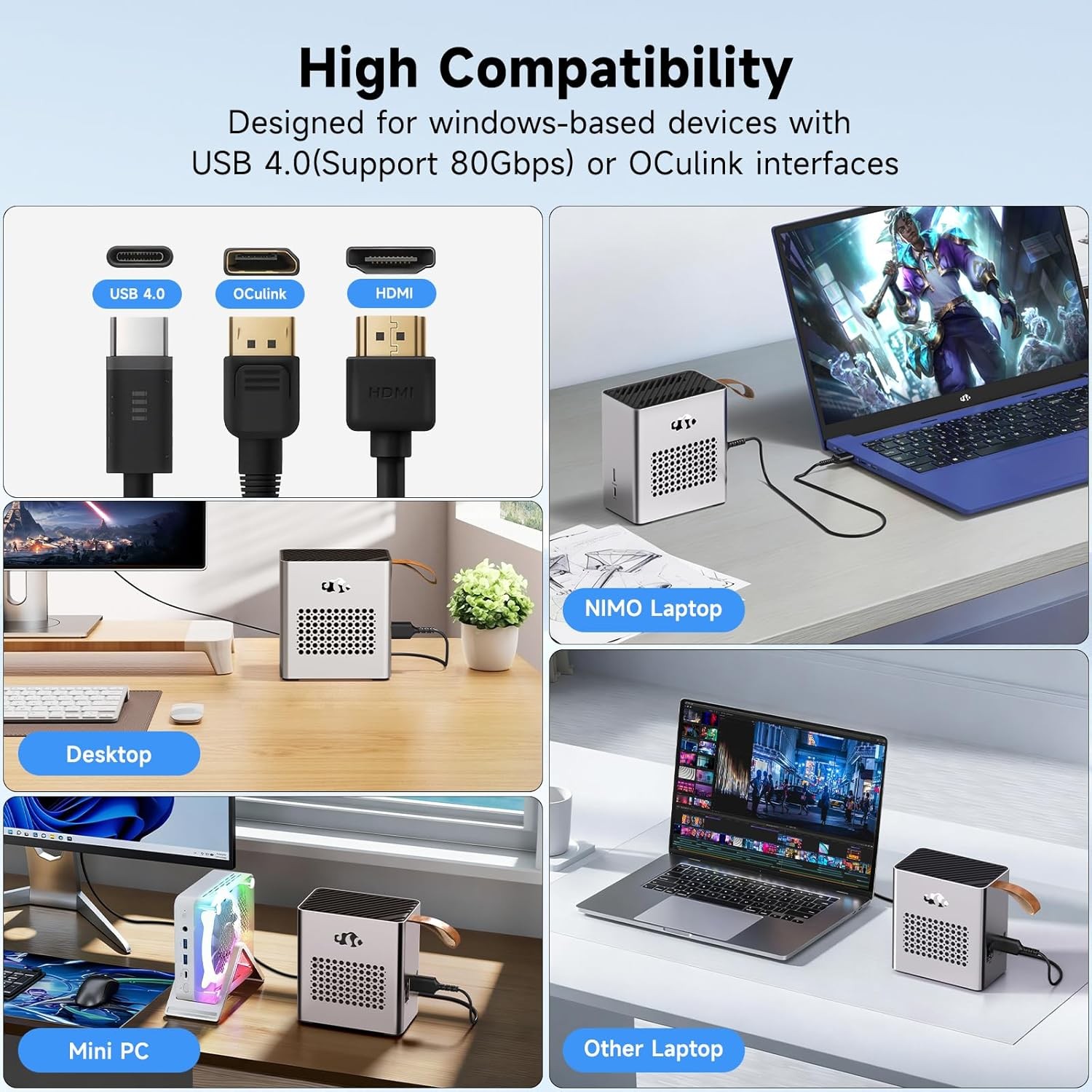 NIMO 15.6 LightGaming Creator Laptop AMD R7 8745HS 32GB RAM 1TB SSD w/ eGPU Dock