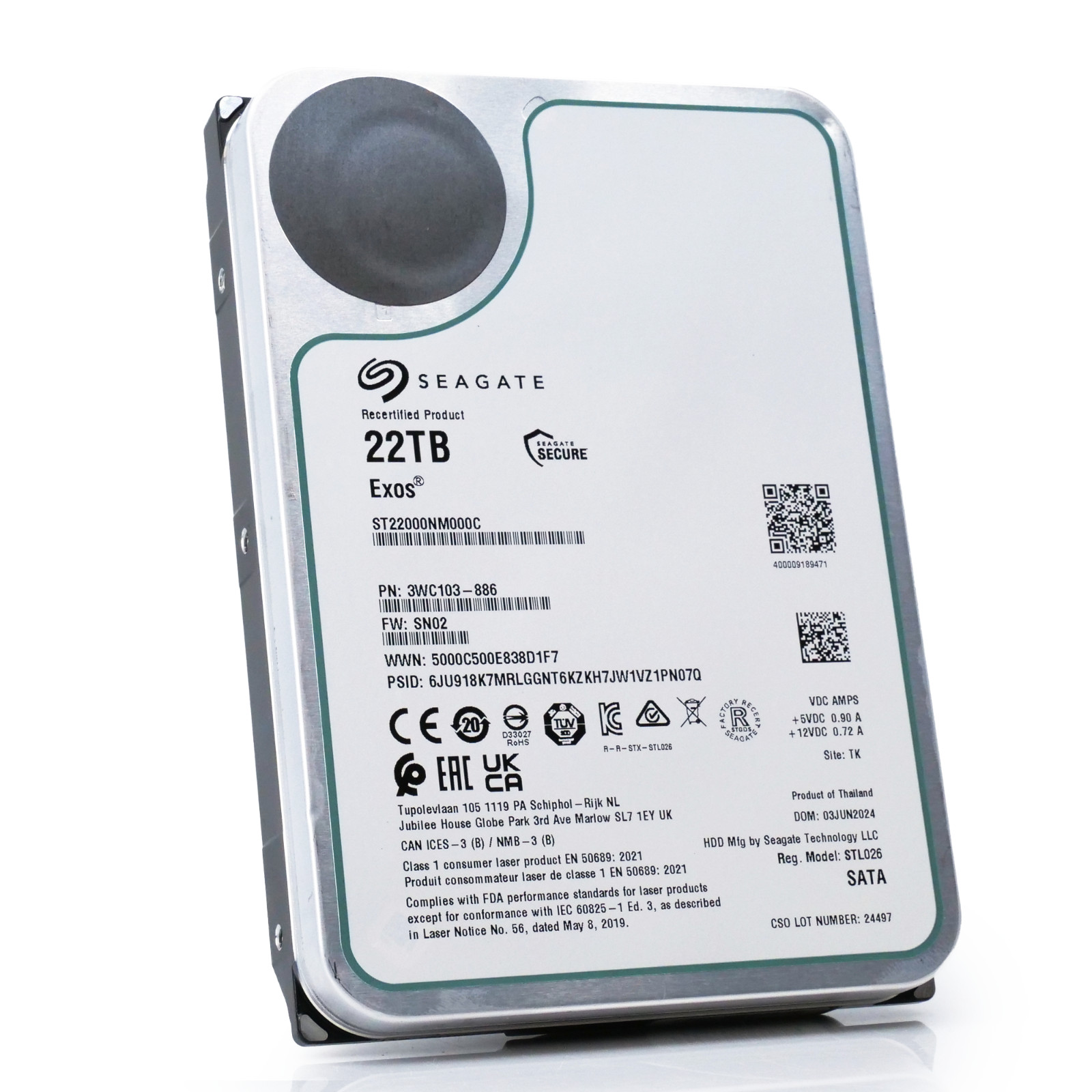 Seagate Exos 22TB SATA HDD ST22000NM002C 7.2K RPM 6Gb/s 3.5in