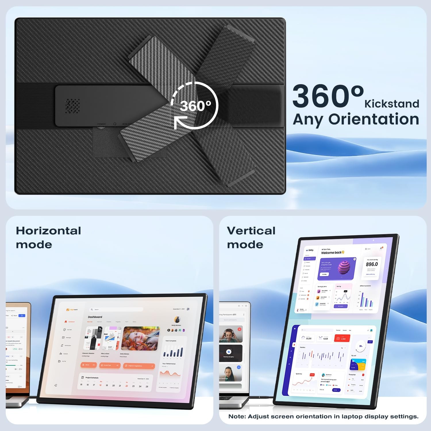 Portable Monitor, 16 Inch FHD 1200P, Horizontal/Vertical Monitor, Plug & Play…
