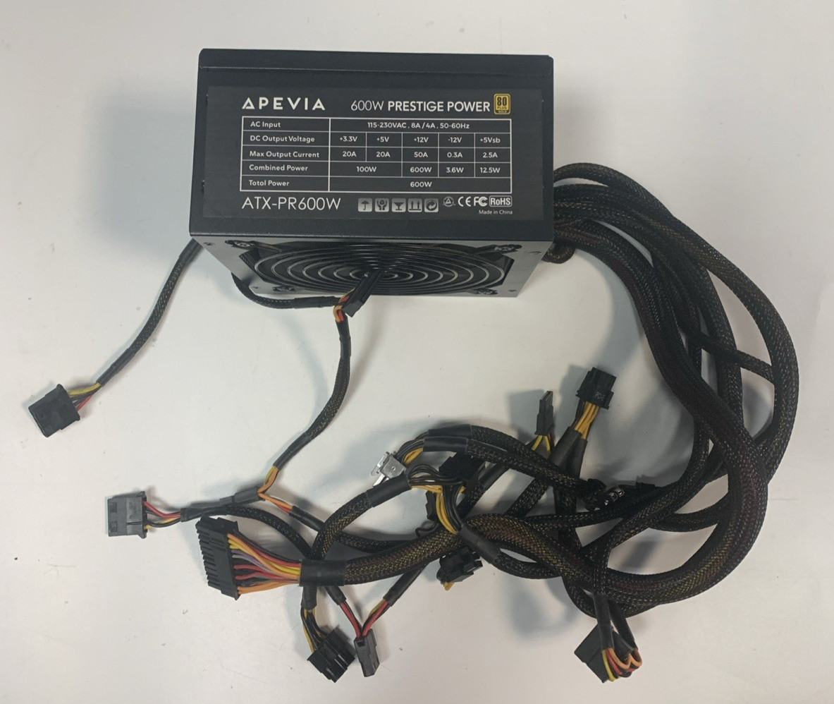 Apevia 600W Prestige ATX-PR600W 80 Plus Gold Power Supply ~ Used