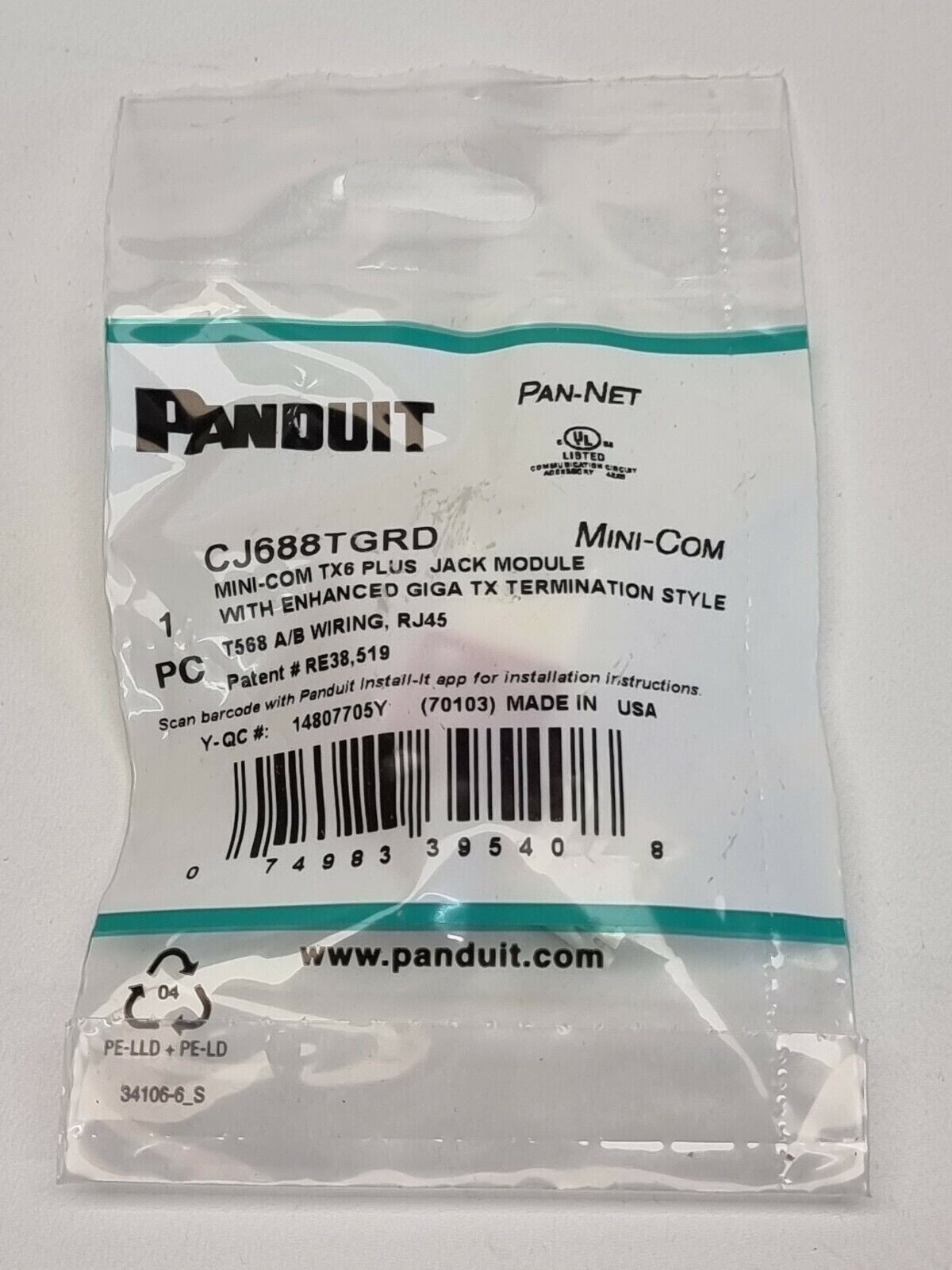 Panduit CJ688TGRD Mini-Com® TX6™ PLUS TG Style UTP Jack Module, Red Qty 24