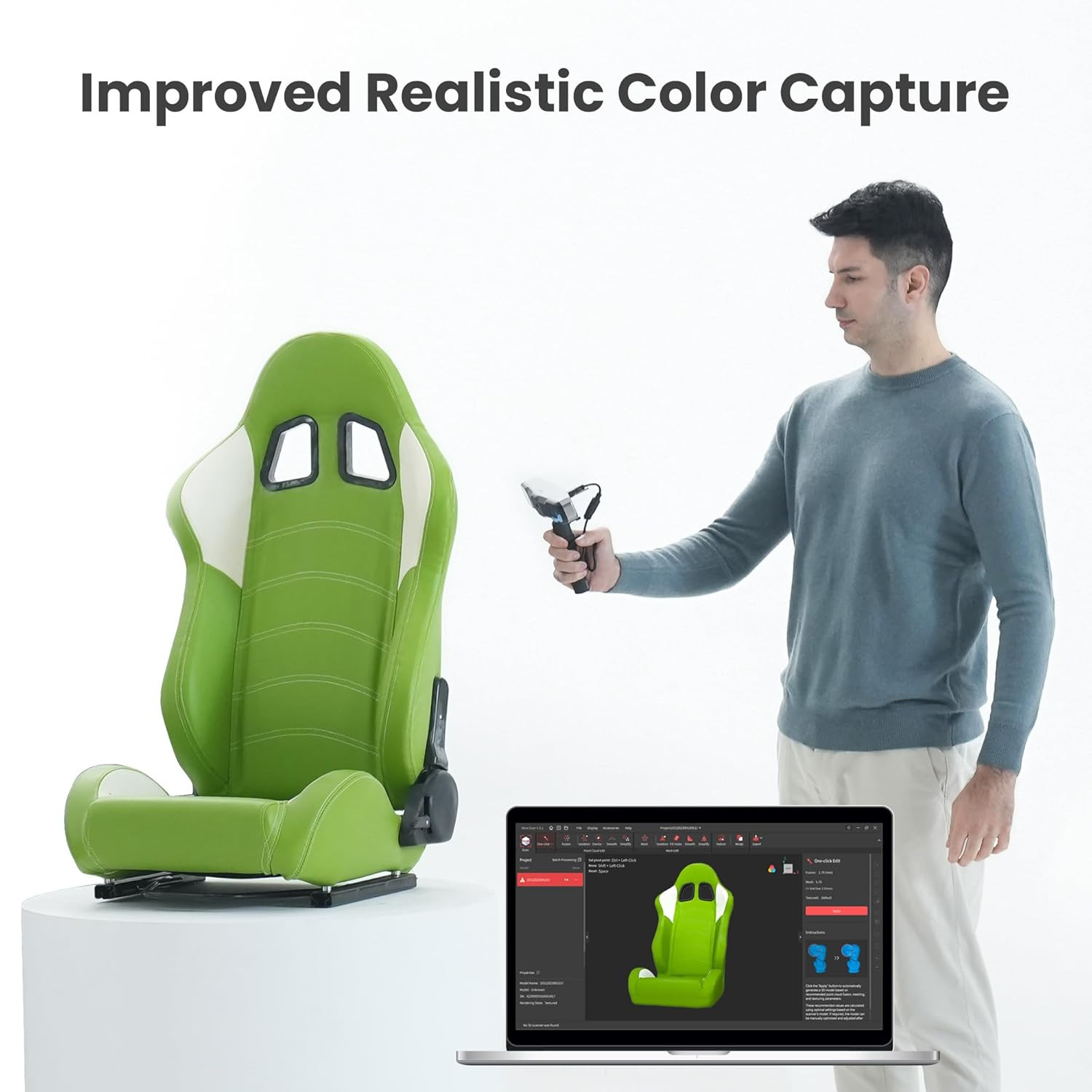 Range 2 3D Scanner for 3D Printing Handheld, Full Color Model Scan, Supports Bod