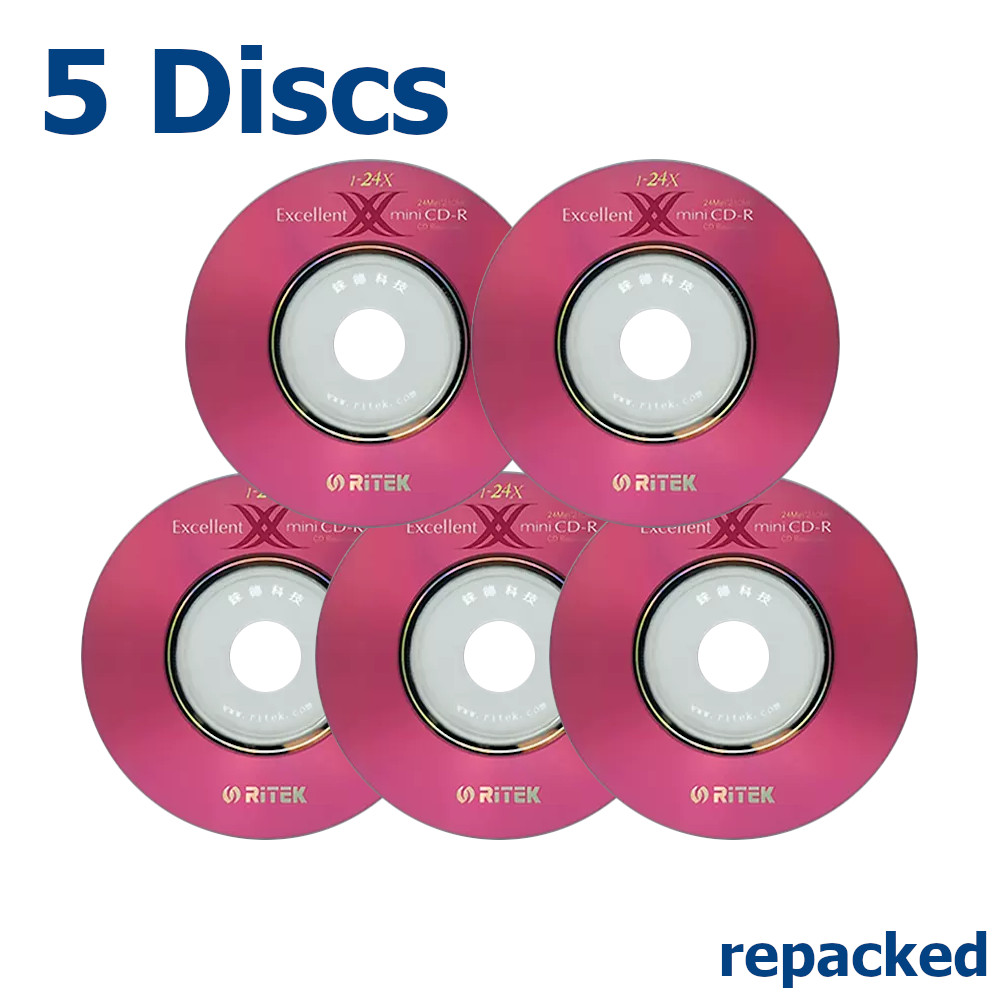 Ritek Mini CD-R 24x 8cm 210 MB Blank CD Ritek Recordable Discs 210MB – 5 Discs
