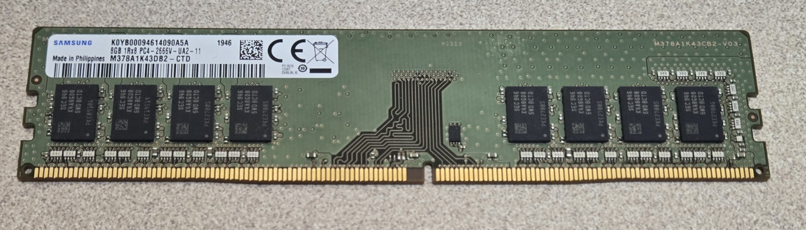 Samsung 8GB 1Rx8 PC4-2666V DDR4-2666 UDIMM Desktop Memory M378A1K43CB2-CTD