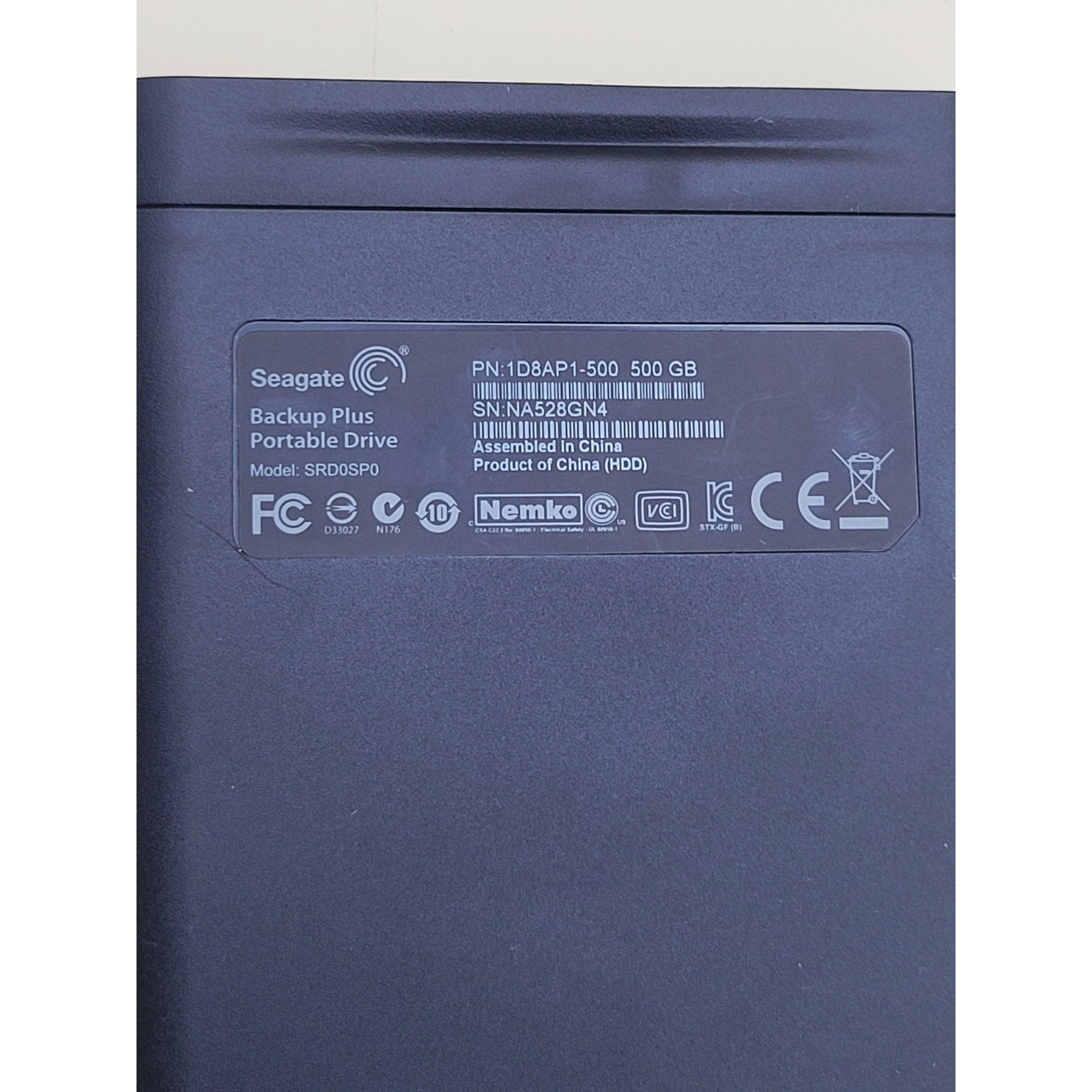 Seagate 500 GB External Hard Drive Model SRDOSPO 1D8AP8-500