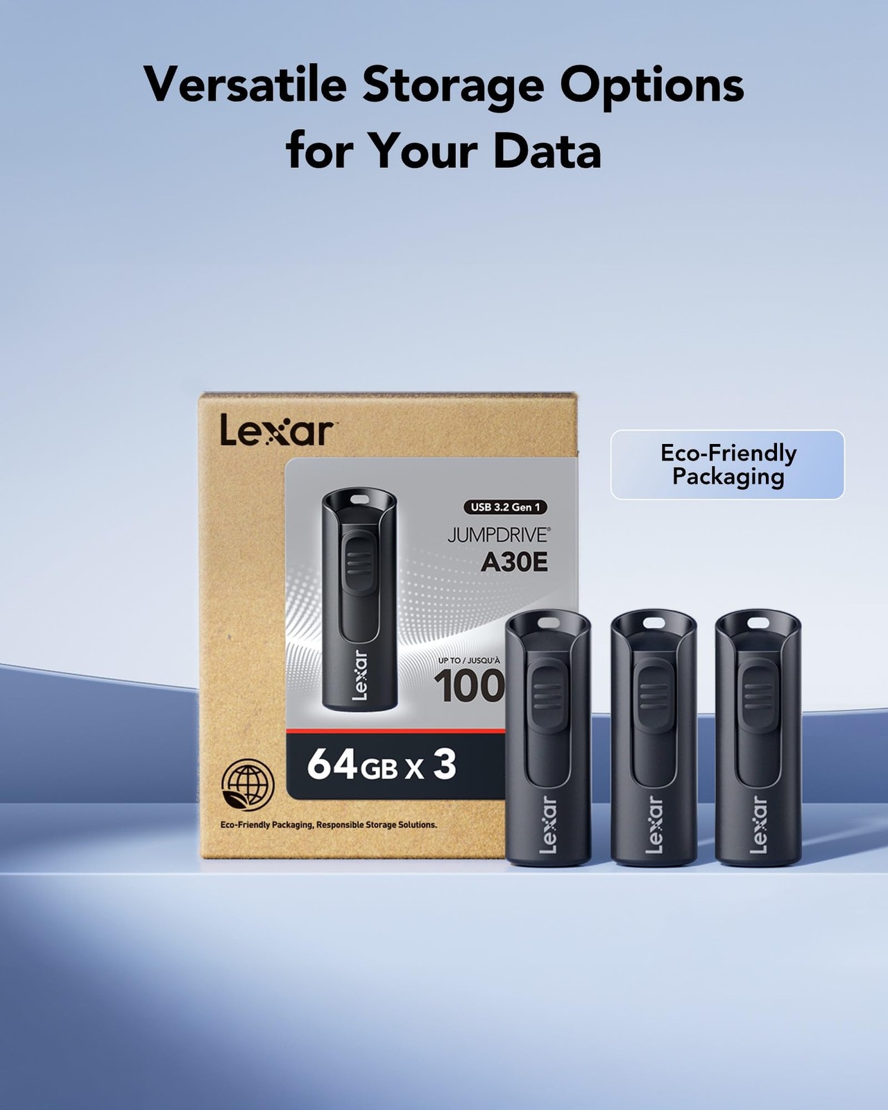 64GB 3-Pack Flash Drive A30E USB 3.2 Gen 1, USB Drive up to 100MB/s, Storage …