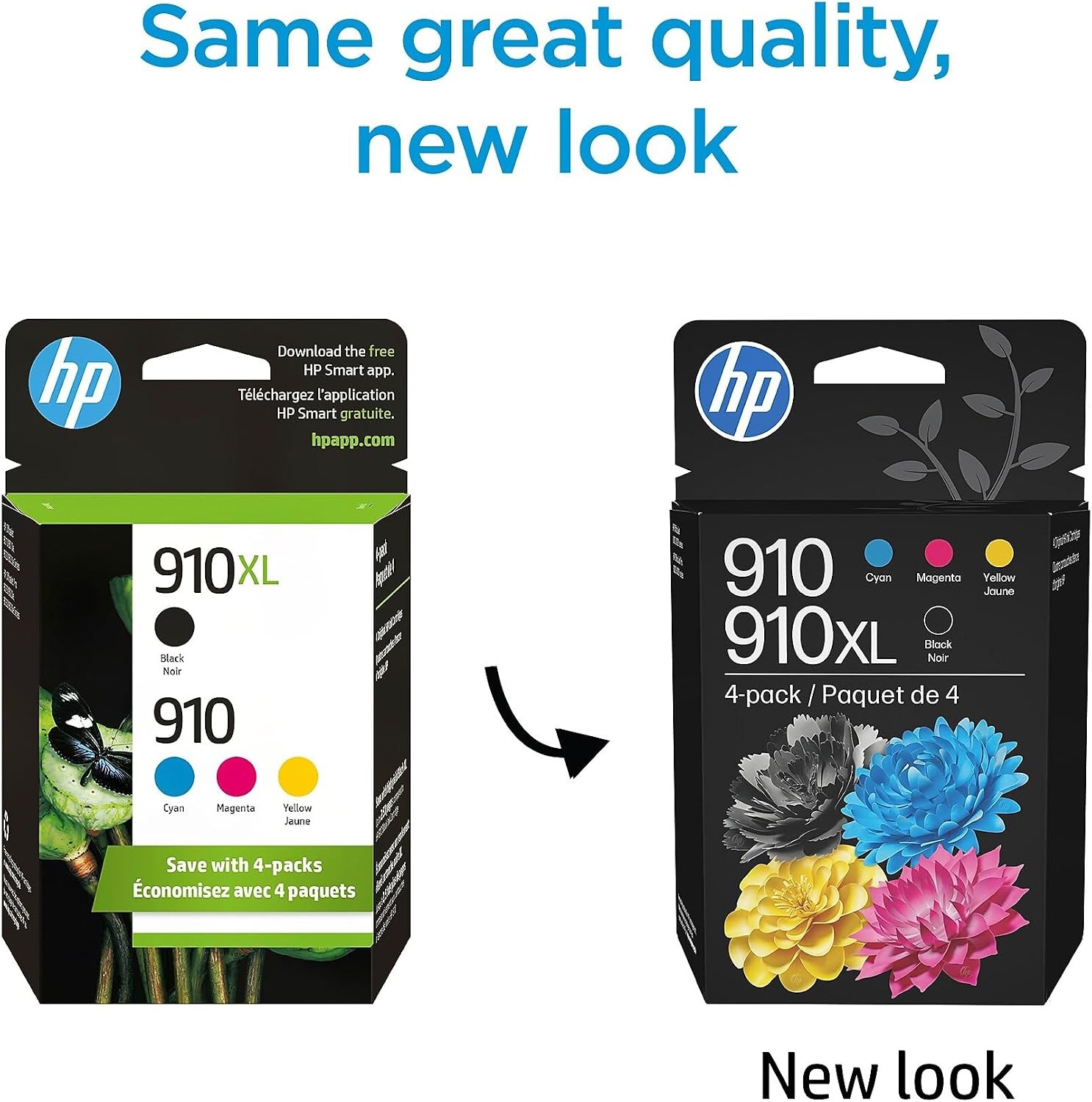 Original 910 Cyan Magenta Yellow / 910XL Black Ink Cartridges 4-Pack Works