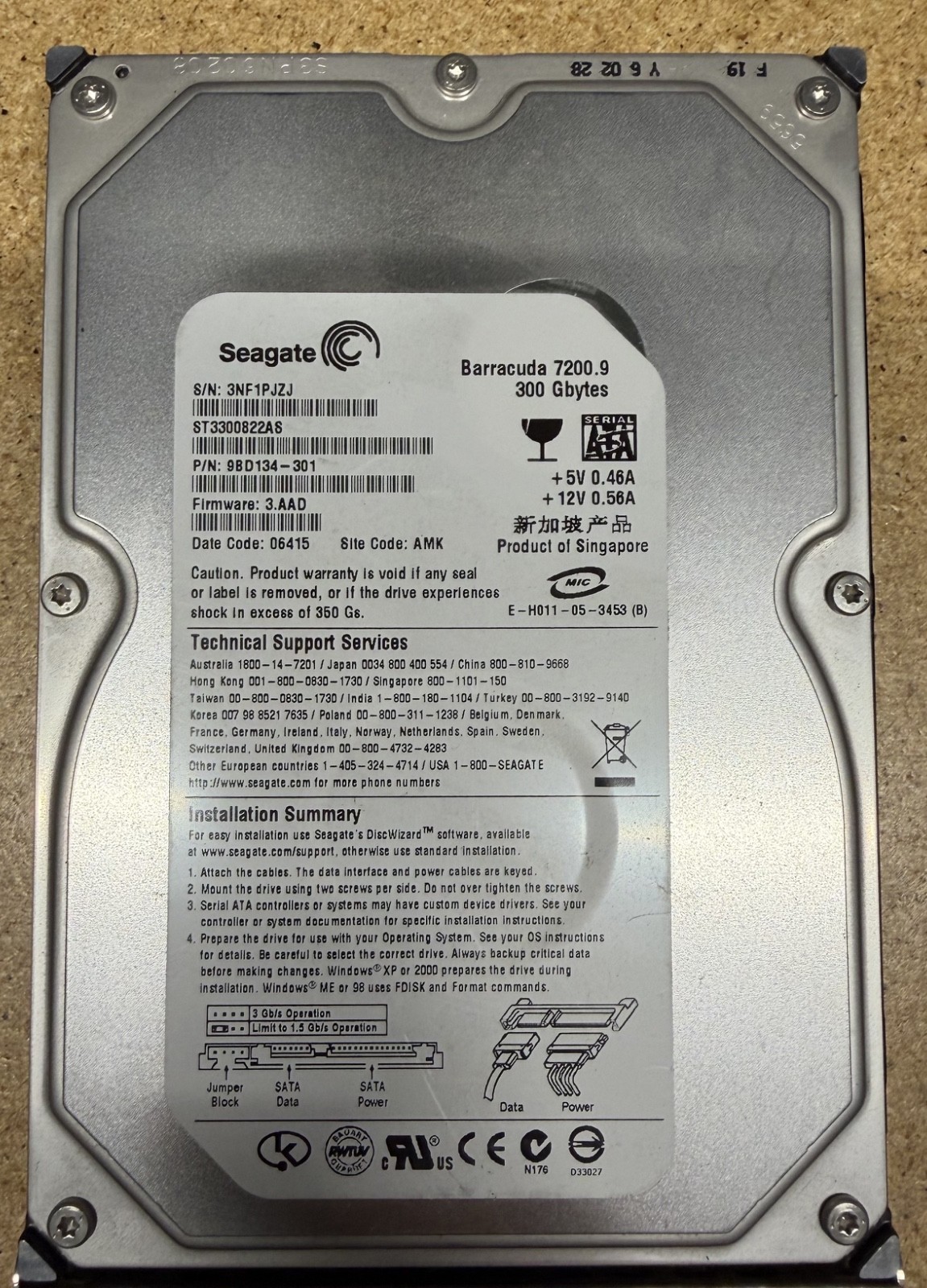 Seagate Barracuda 7200.9 300GB 3.5” SATA HDD Hard Drive ST3300822AS