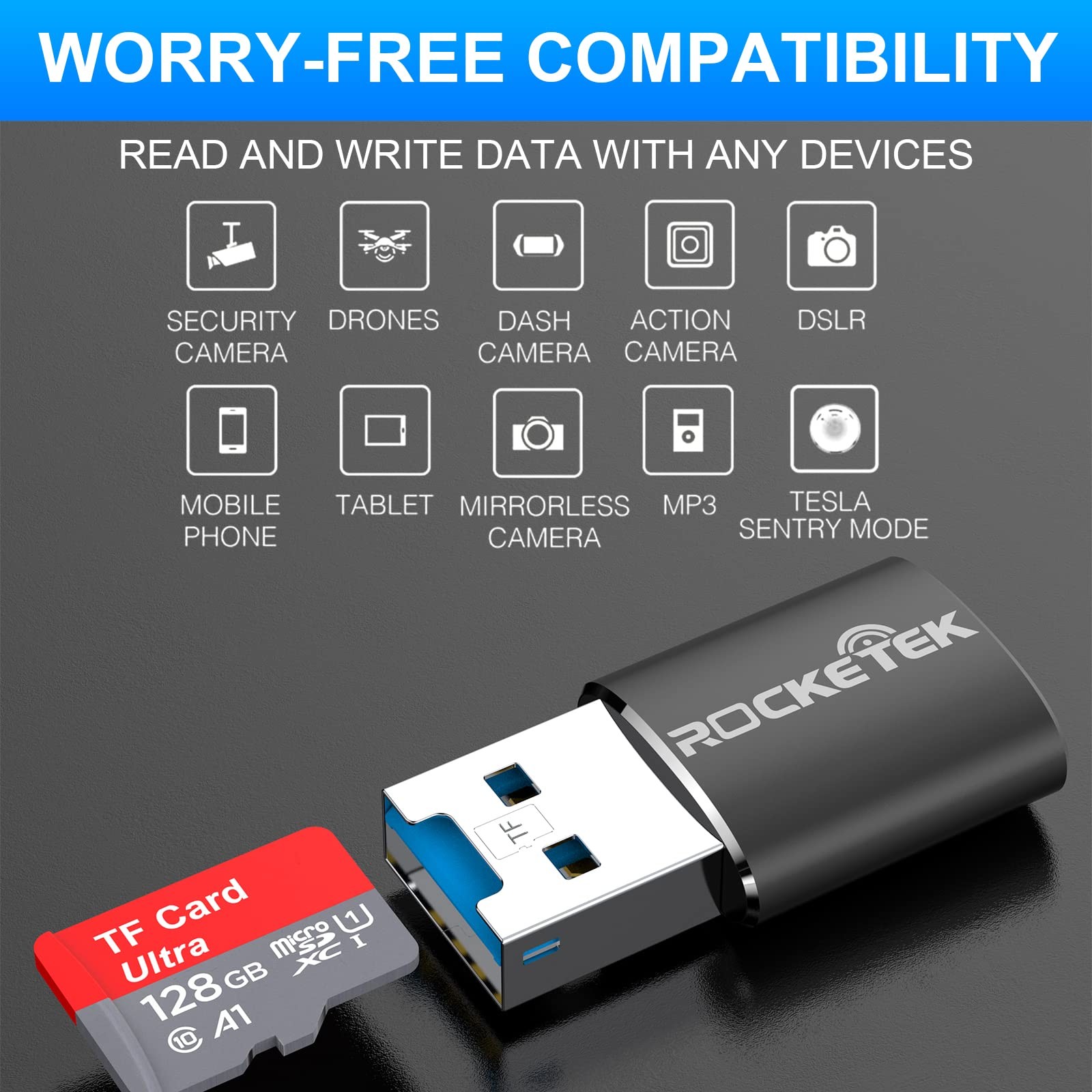 Rocketek Aluminum USB 3.0 Portable Memory Card Reader Adapter for Micro SD Ca…