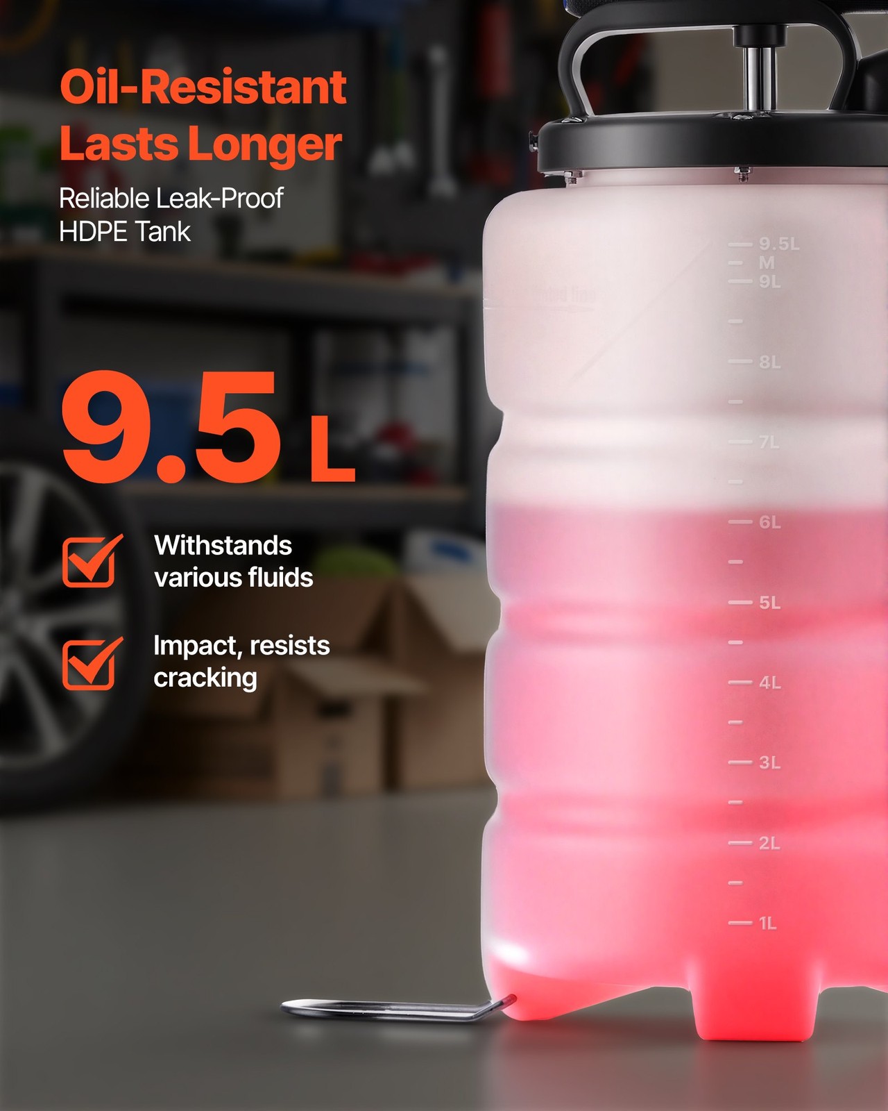 Fluid Extractor, 9.5 L Capacity, Manual Vacuum Oil Extractor Pump with 59 in Lon