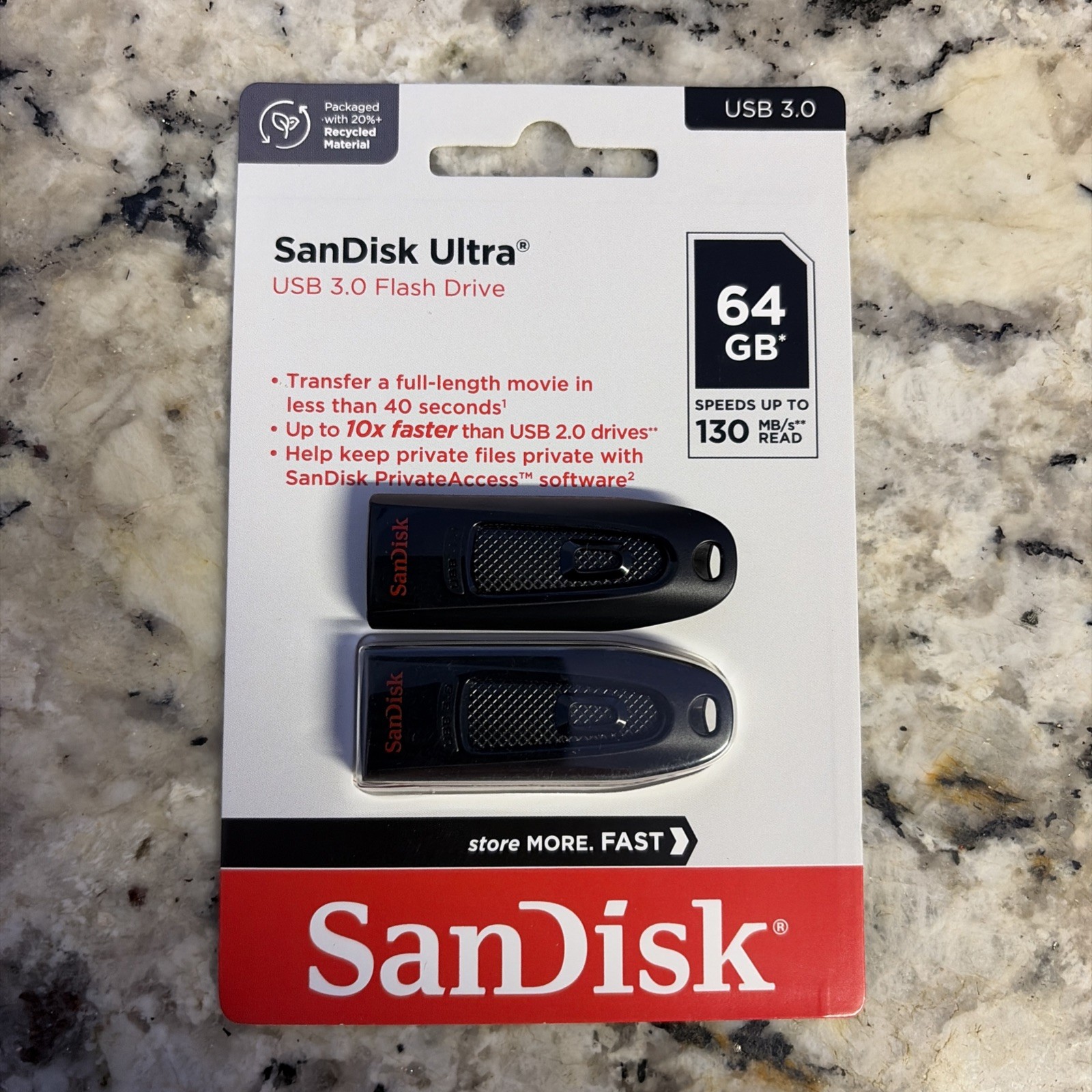 SanDisk Ultra USB 3.0 Flash Drive, 64GB New Sealed & Bonus