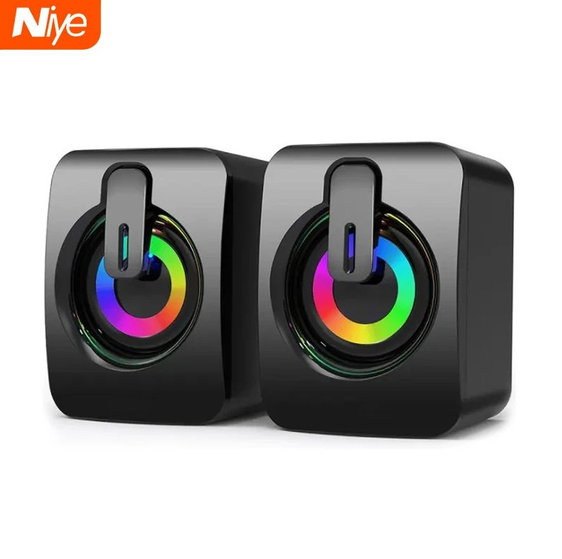 1pc USB Wired Computer Speakers with HiFi Stereo, LED Lights & Microphone – NEW