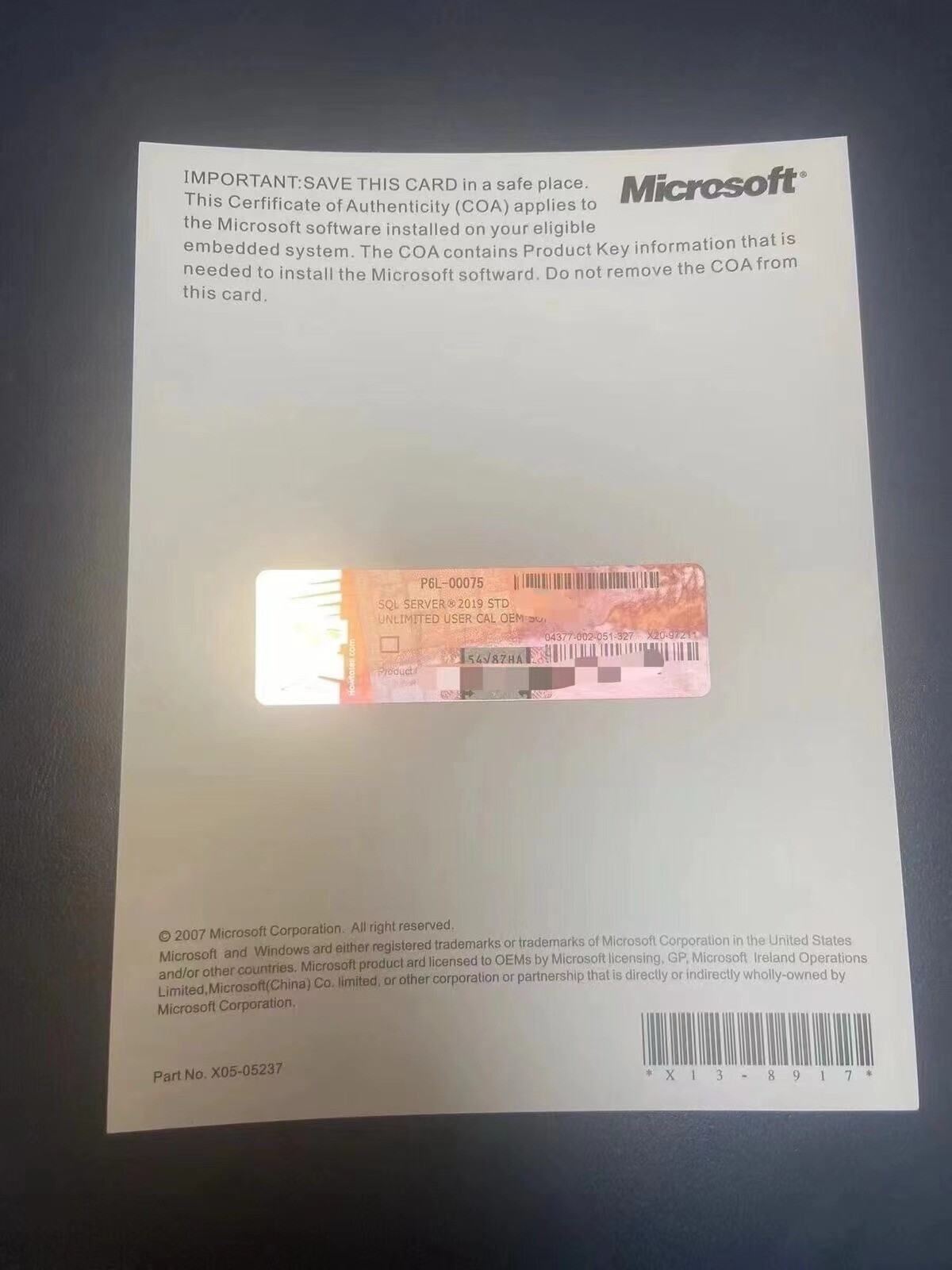Microsoft SQL Server 2019 Standard 48 Core unlimited User CALs DVD & Key CoA